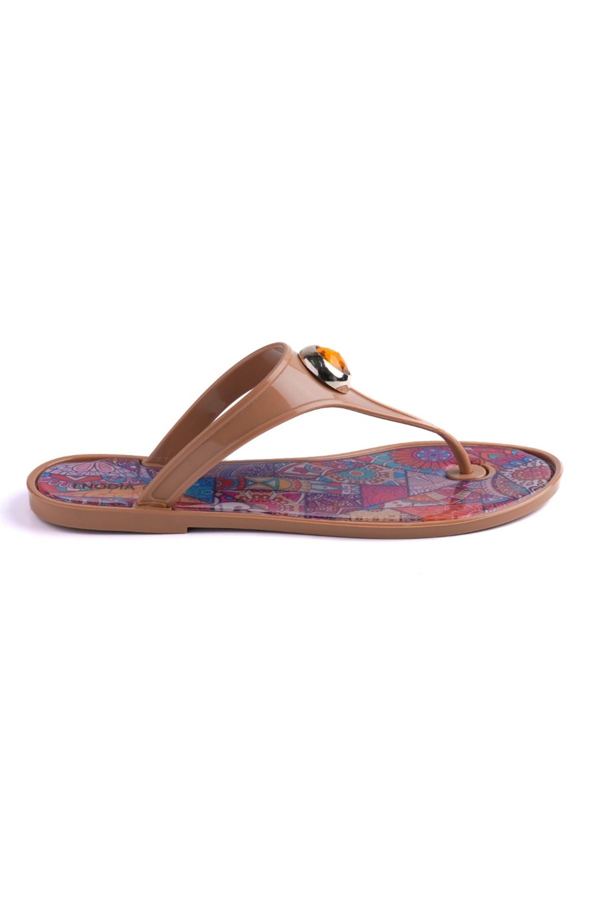Enodia J-9003-2 TAŞLI OTANTİK DESENLİ NUDE JELLY PARMAK ARASI SANDALET