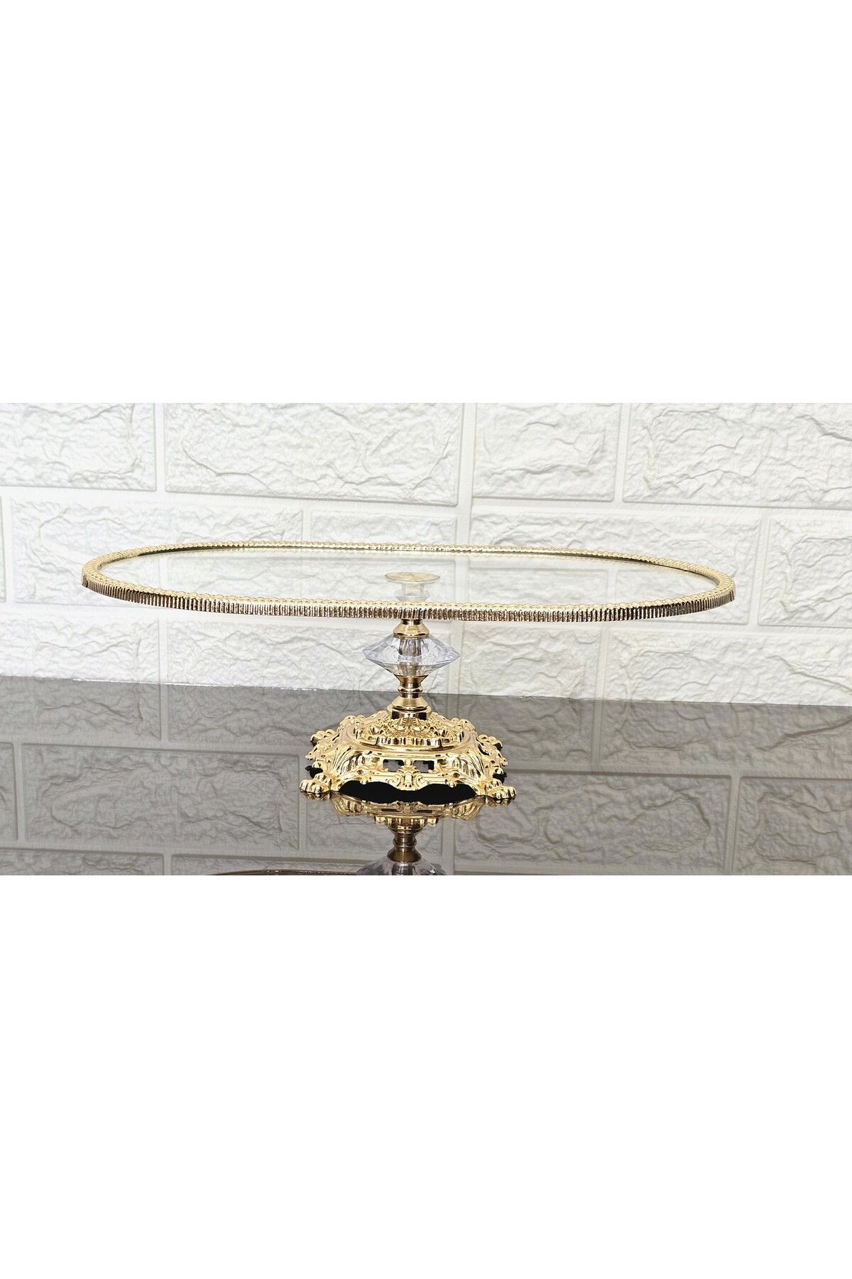 atabey home-Set of 2 Glass Oval Small and Large Boat Presentation with Cast Gold Frame and Legs 4