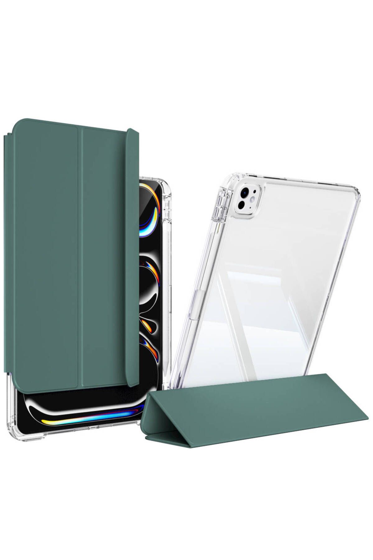 YTSGLOBAL iPad Pro 13 2024 Kılıf Magnetik Ayrılabilen Airbagli YTSG Sliding Tablet Kılıfı - Koyu Yeşil
