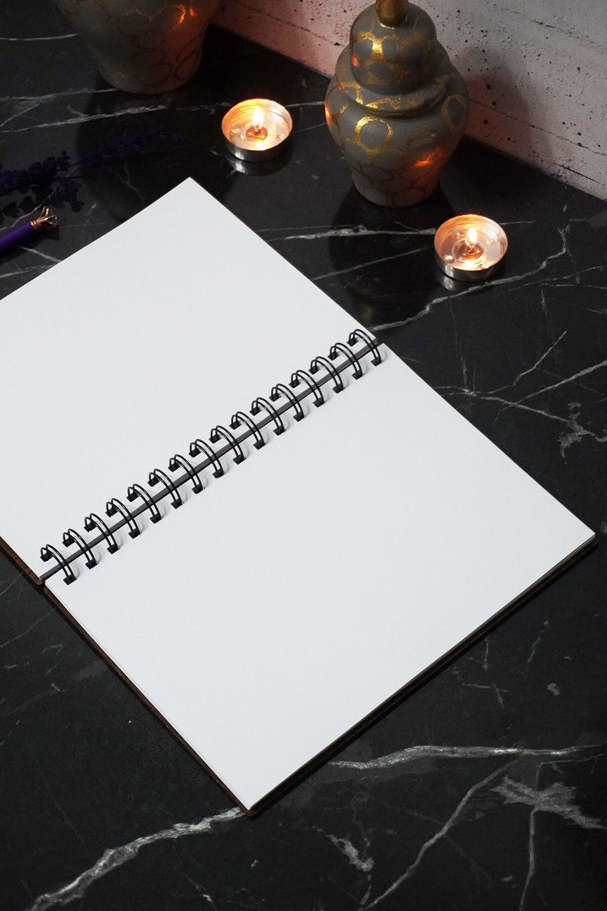 markcat-Cat on the Window Spiral Notebook with Wooden Cover - Unlined Notebook - 60 Sheets (120 Pages) - A5 15X21 cm 4