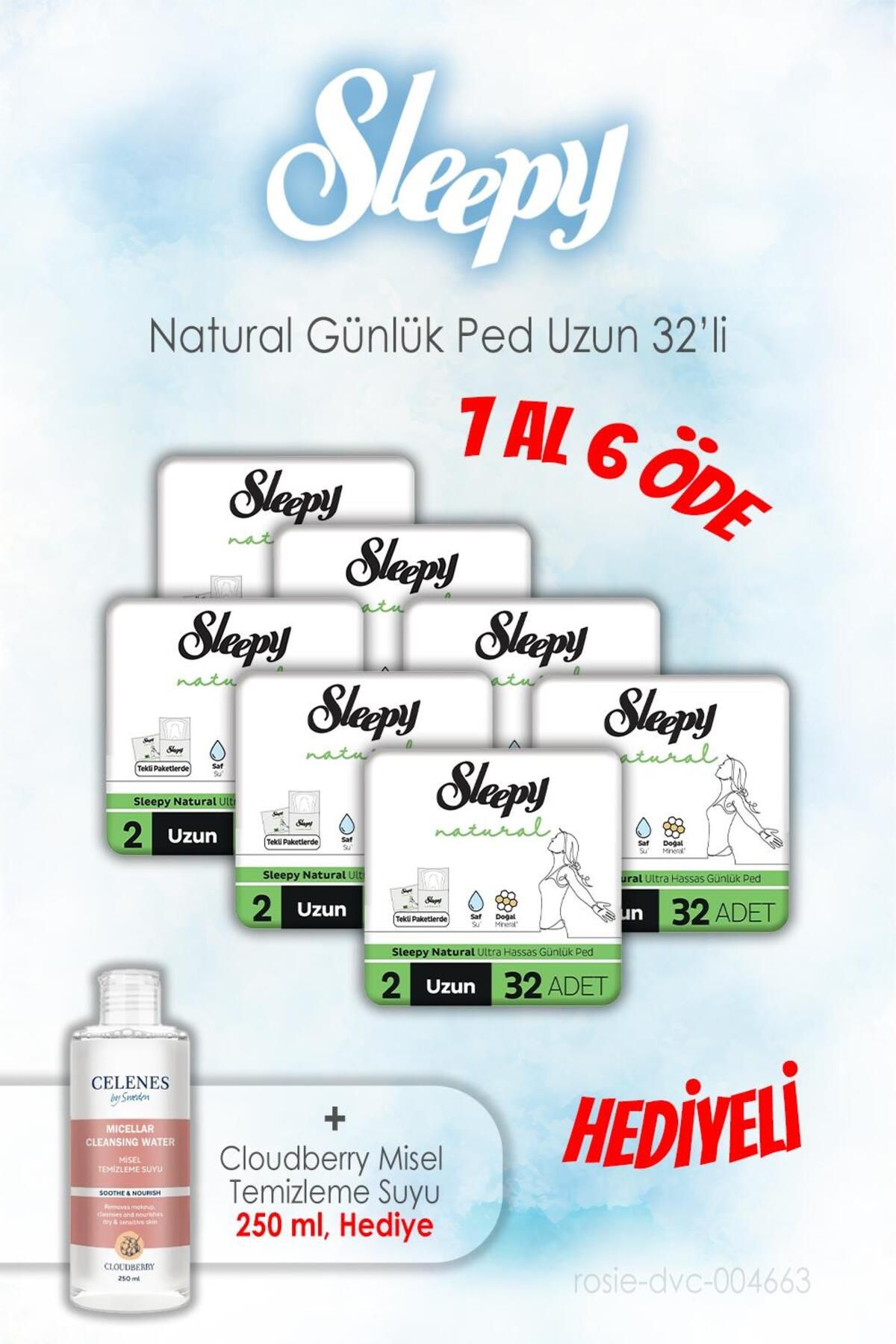 Sleepy 7 AL 6 ÖDE Sleepy 32'li Natural Günlük Uzun ve 250 ML Temizleme Suyu