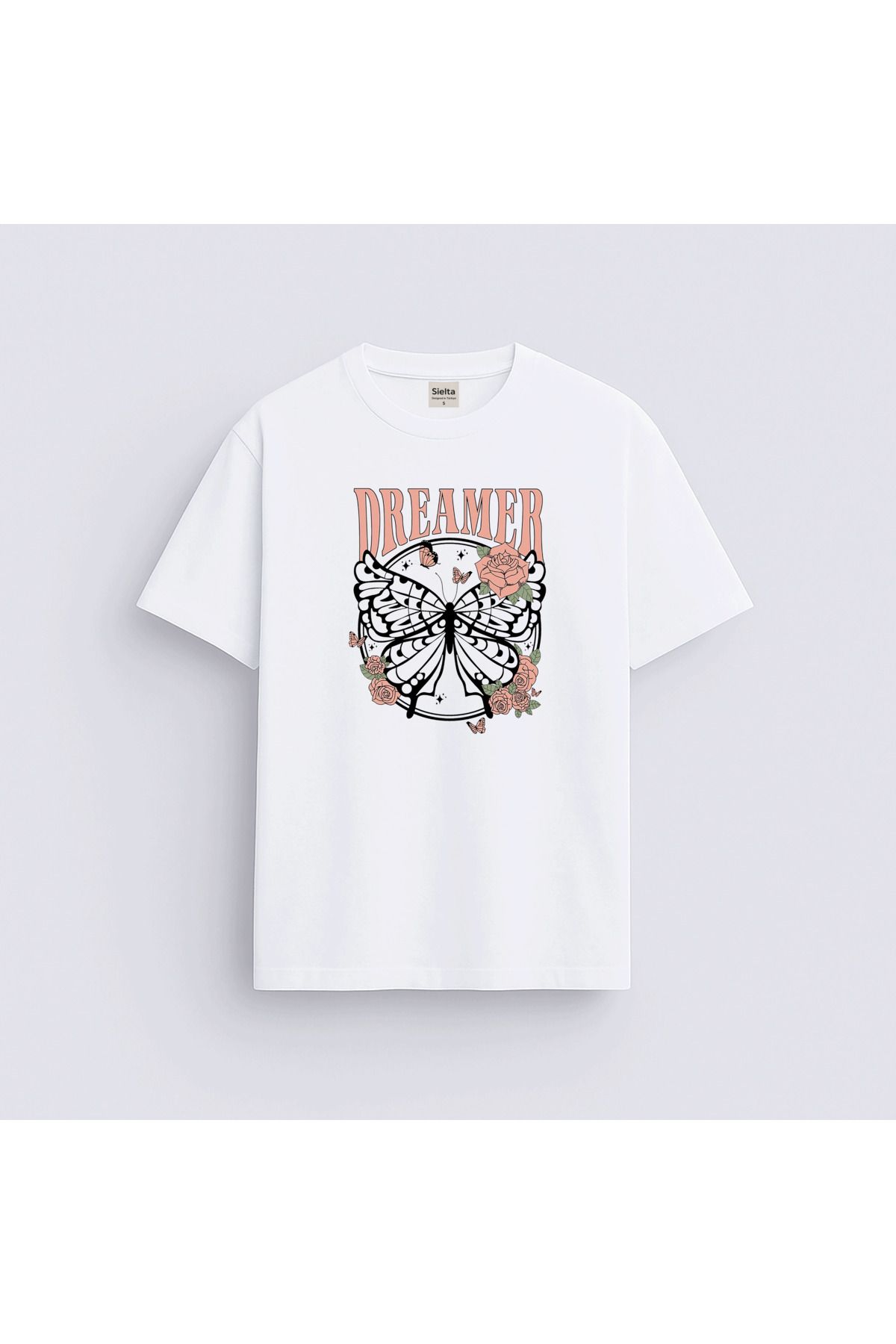 sielta Dreamer Kelebek Baskılı Unisex Kadın Erkek Bisiklet Yaka T-shirt Tişört