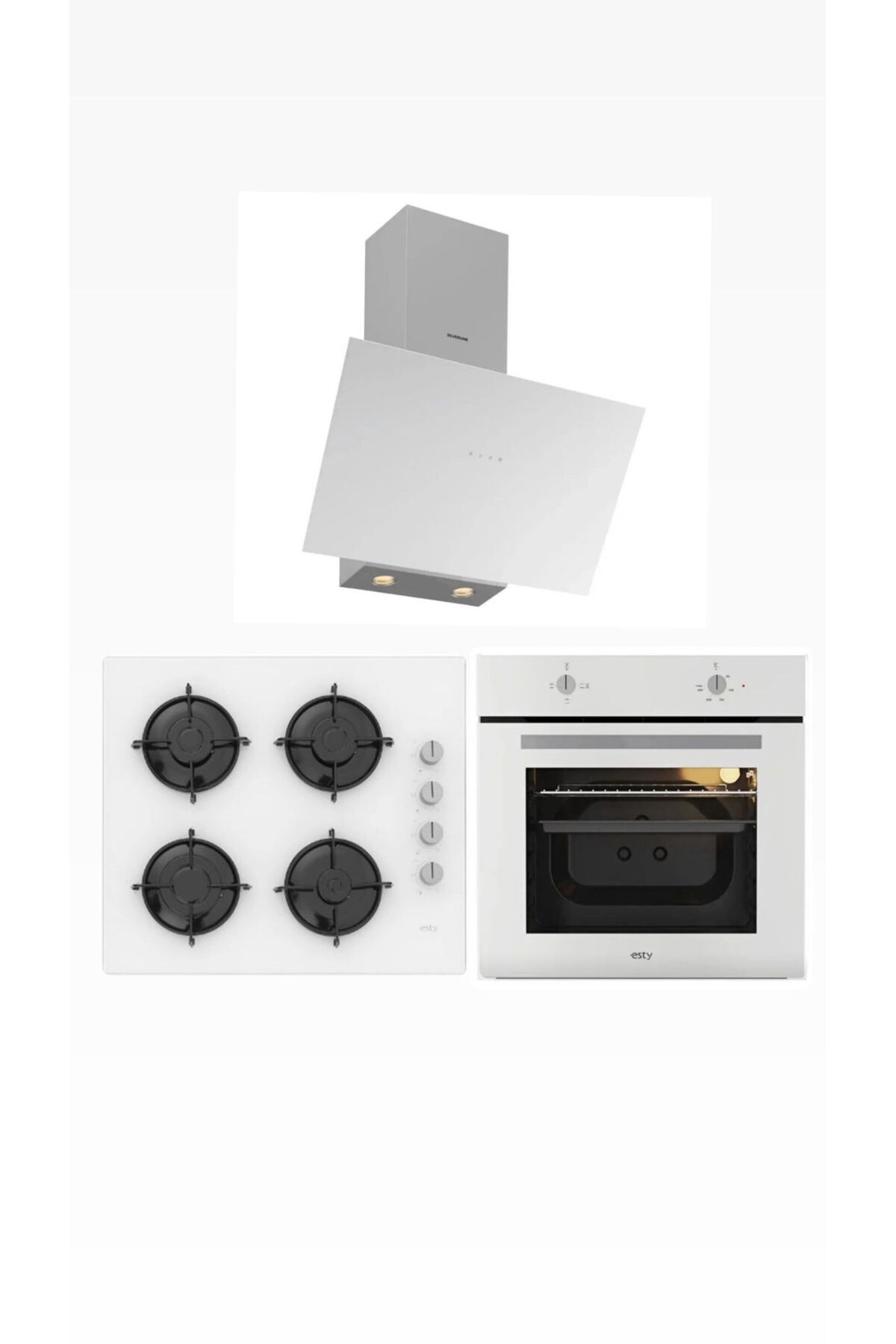 Esty Silverline Karma Beyaz Cam Ankastre Set (SLV 3481 Flam - ACO5335W01 - AEF6601W04)