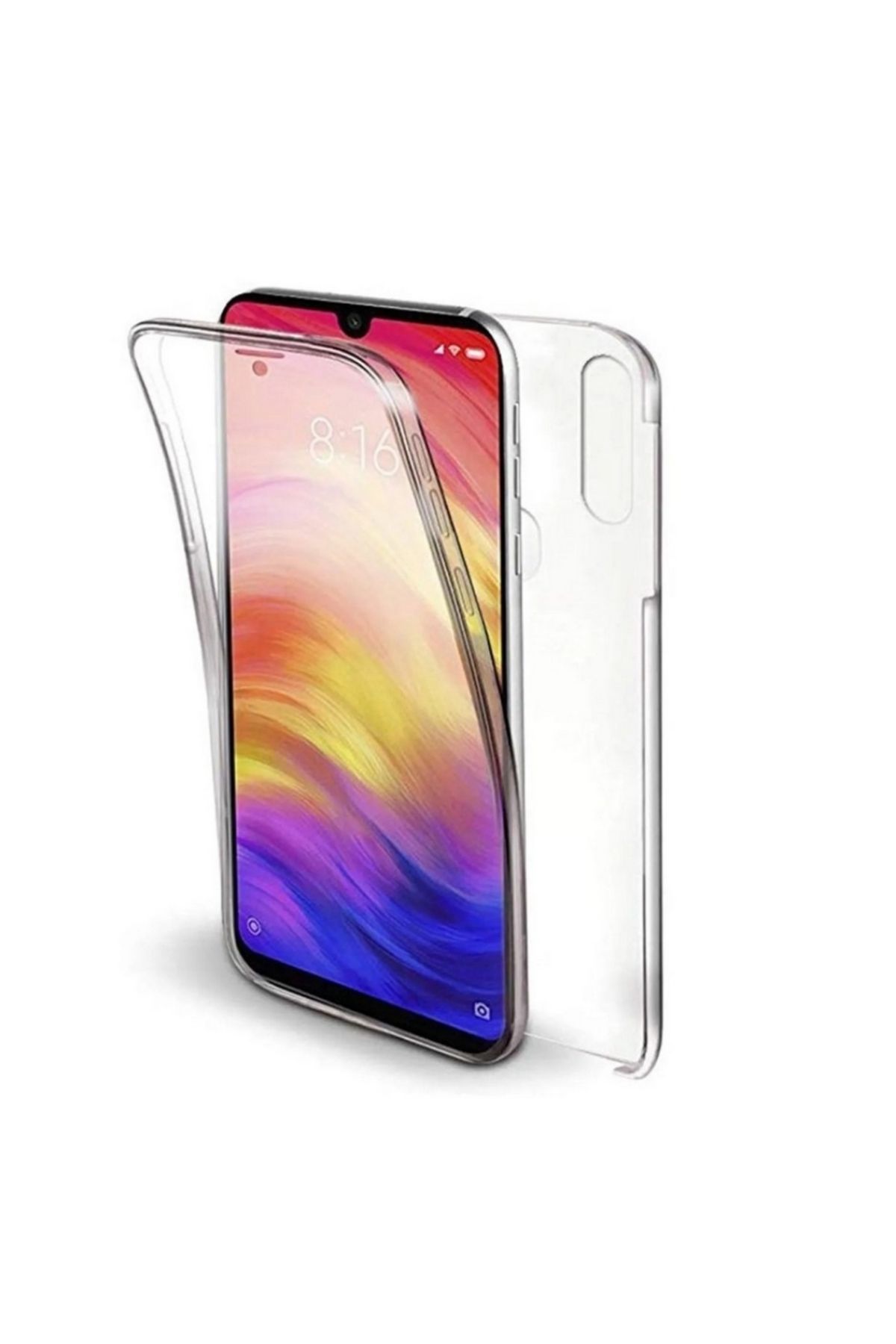 KılıfShop Xiaomi Redmi Note 8 uyumlu Kılıf Ön Arka 360 Koruma Arka Sert Mika Ön Silikon Şeffaf