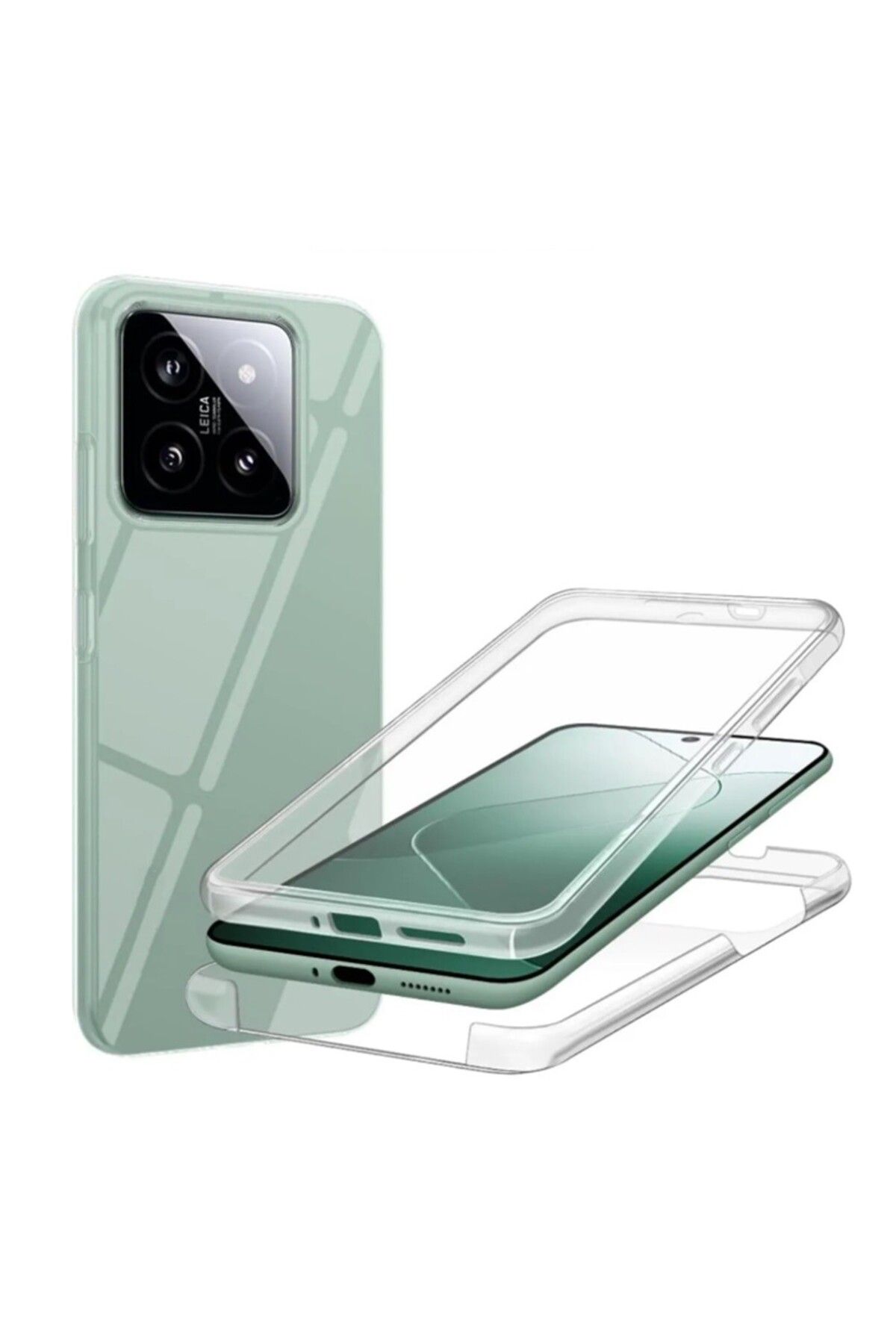 KılıfShop Xiaomi 14 uyumlu Kılıf Ön Arka 360 Koruma Arka Sert Mika Ön Silikon Şeffaf