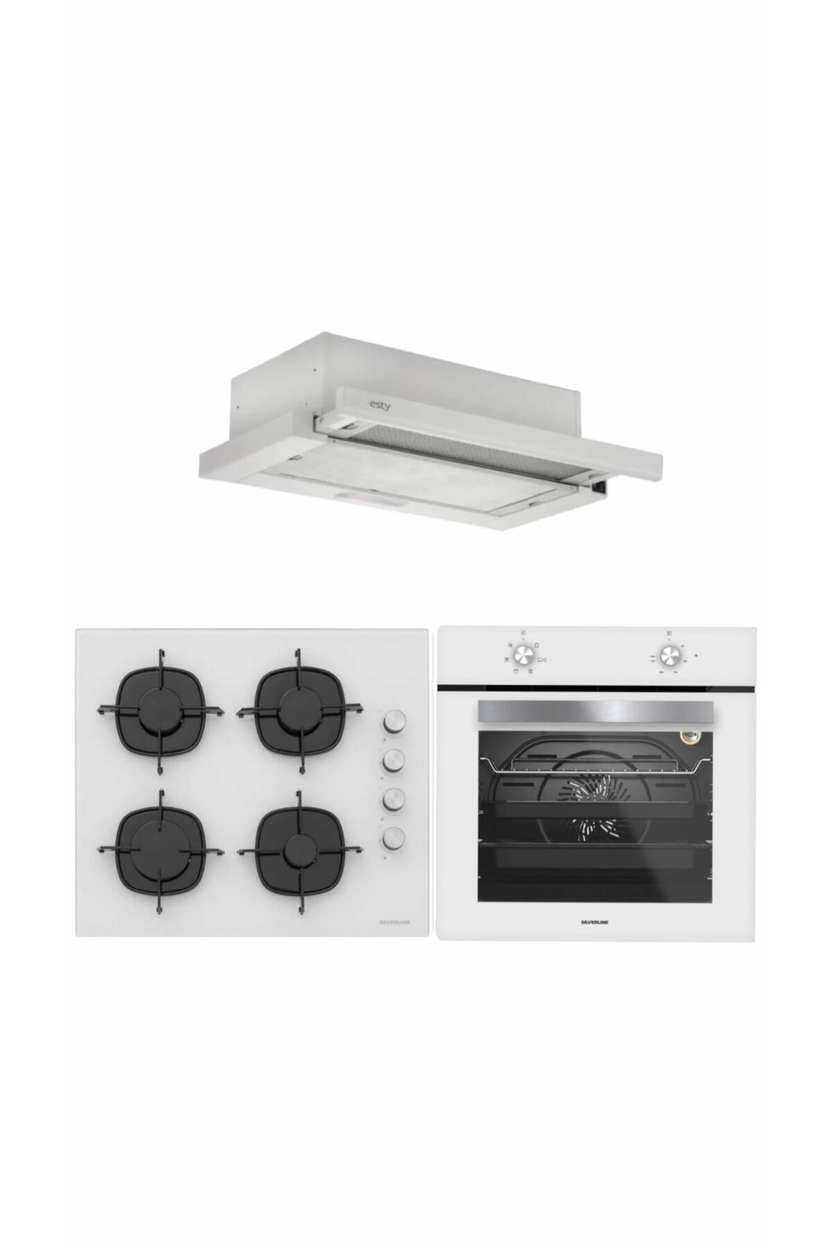 Silverline - Esty Aspiratör Karma Beyaz Cam Ankastre Set (Esty 1350 - CS5335W02 - BO6501W01)