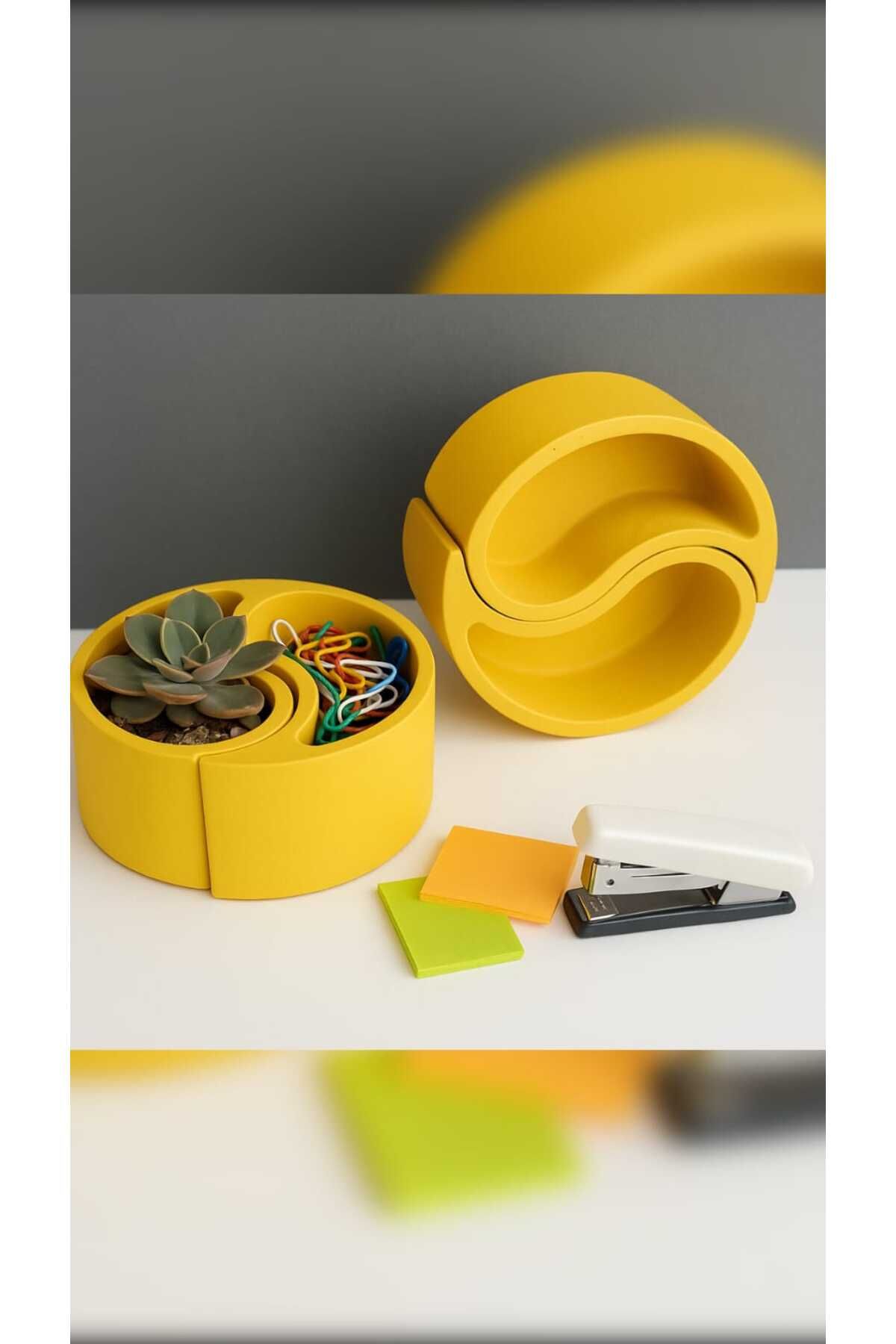 GİTTİGİTTİ El Yapımı Yin Yang Şeklinde Dekoratif Saklama Kabı / Saksı – 2’li Set Sarı
