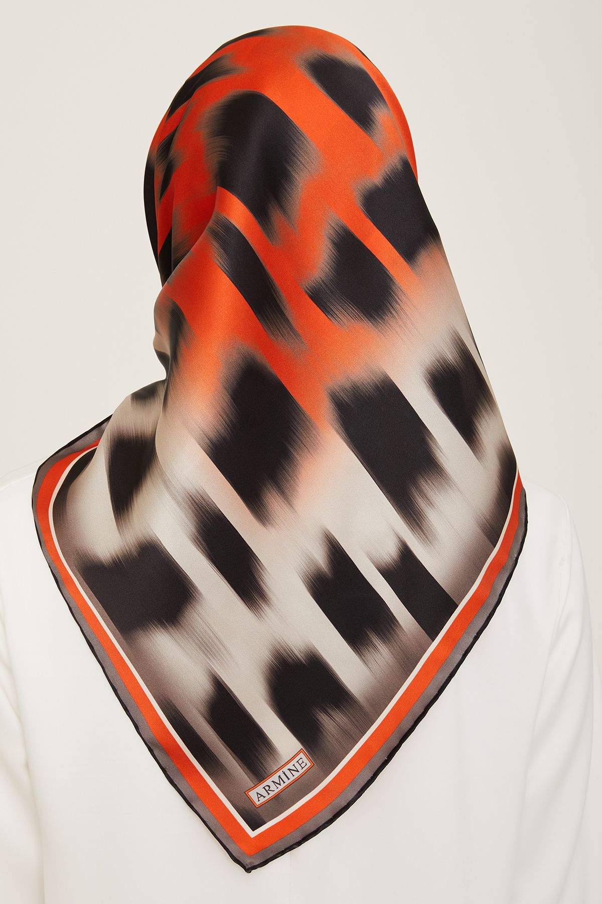 Armine-Nostalgia Series Twill Silk Scarf 9155D-03 Leopard Pattern Orange-Black 4