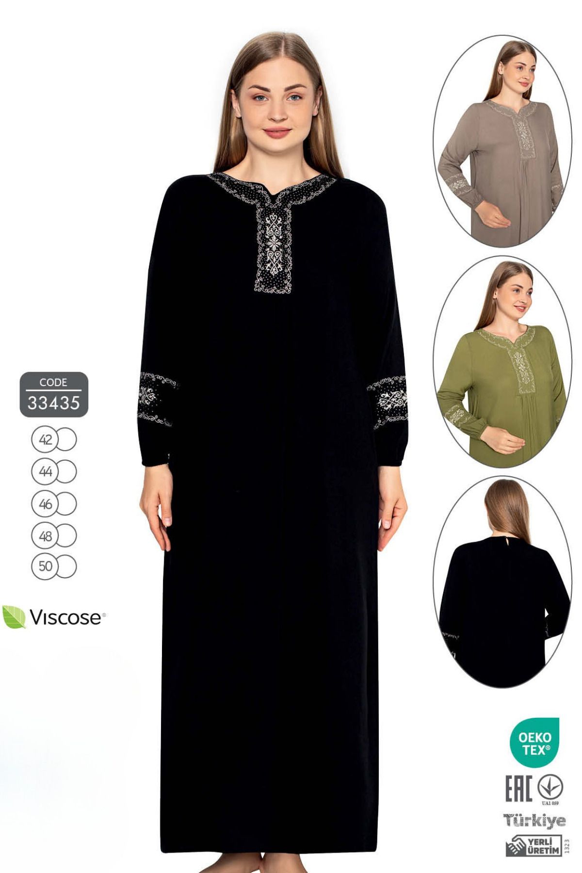 Juliet Deluxe Kadın Büyük Beden Dokuma Viskon Kumaş Uzun Kollu Elbise 33435