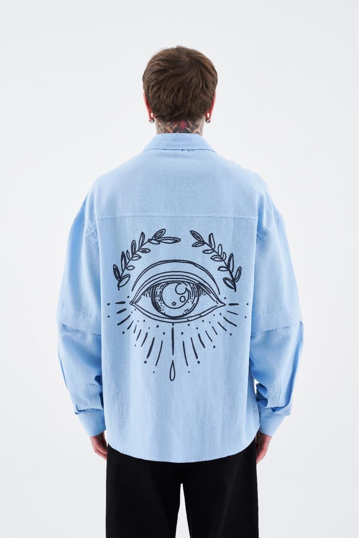 Machinist Erkek Printed Detachable Sleeve Baby Mavi Gömlek