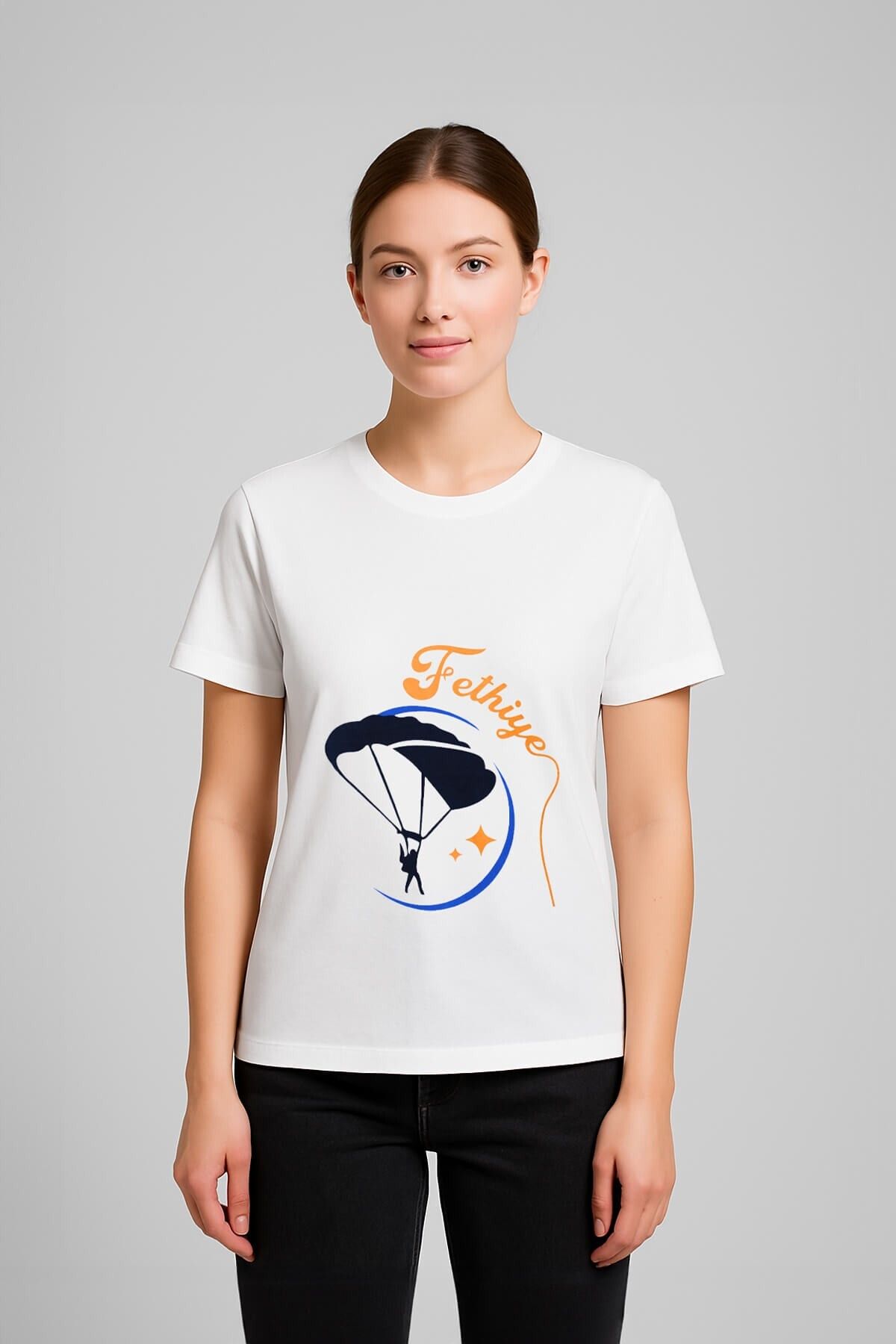 MARKAPIA WOMAN Kadın Bisiklet Yaka %100 Pamuk Fethiye Baskılı Kısa Kollu T-Shirt