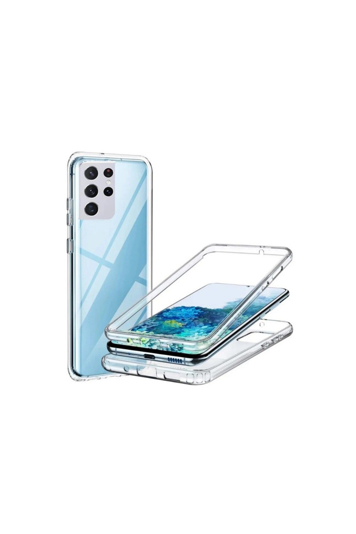 KılıfShop Samsung Galaxy S22 Ultra uyumlu Kılıf Ön Arka 360 Koruma Arka Sert Mika Ön Silikon Şeffaf