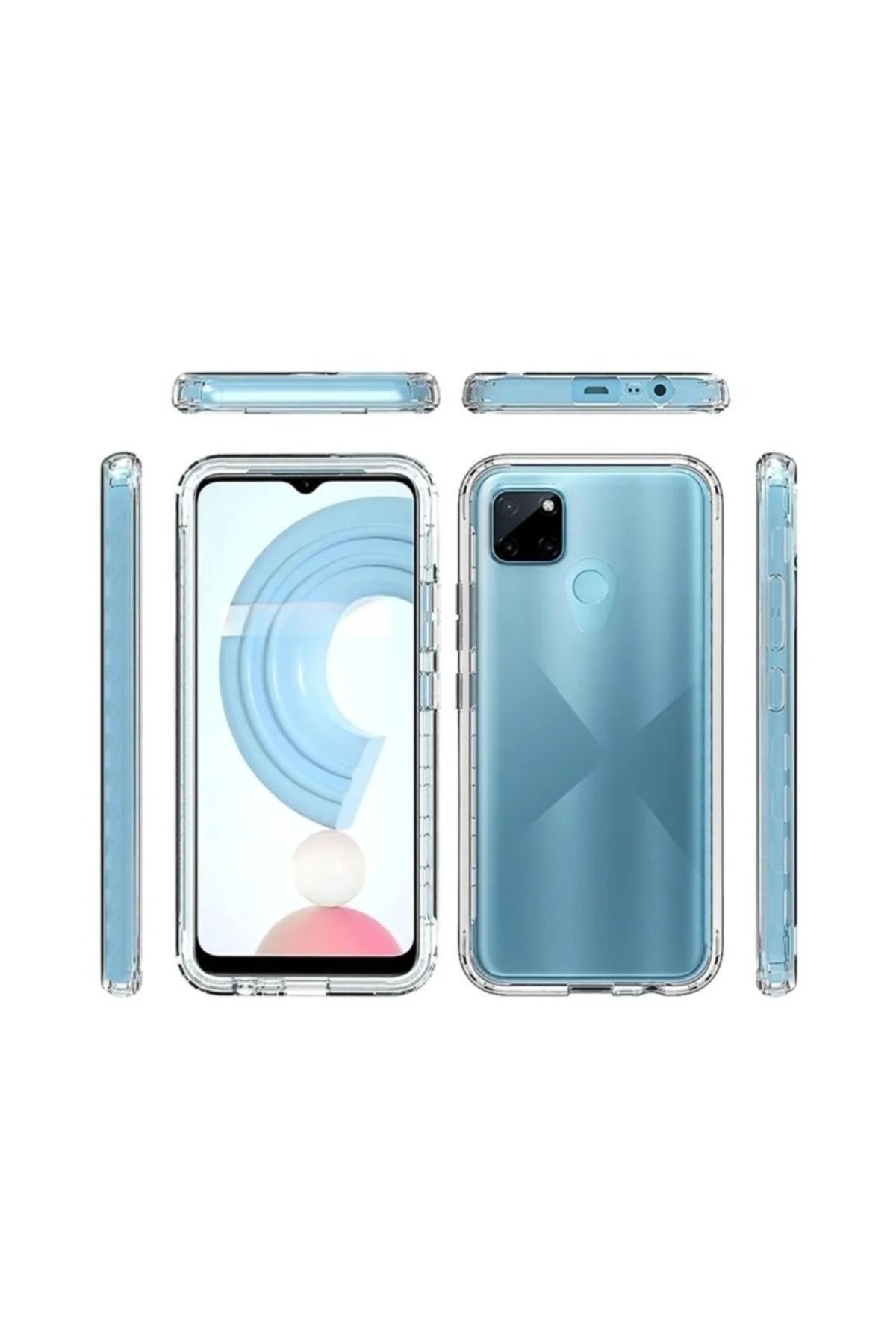 KılıfShop Realme C21y uyumlu Kılıf Ön Arka 360 Koruma Arka Sert Mika Ön Silikon Şeffaf