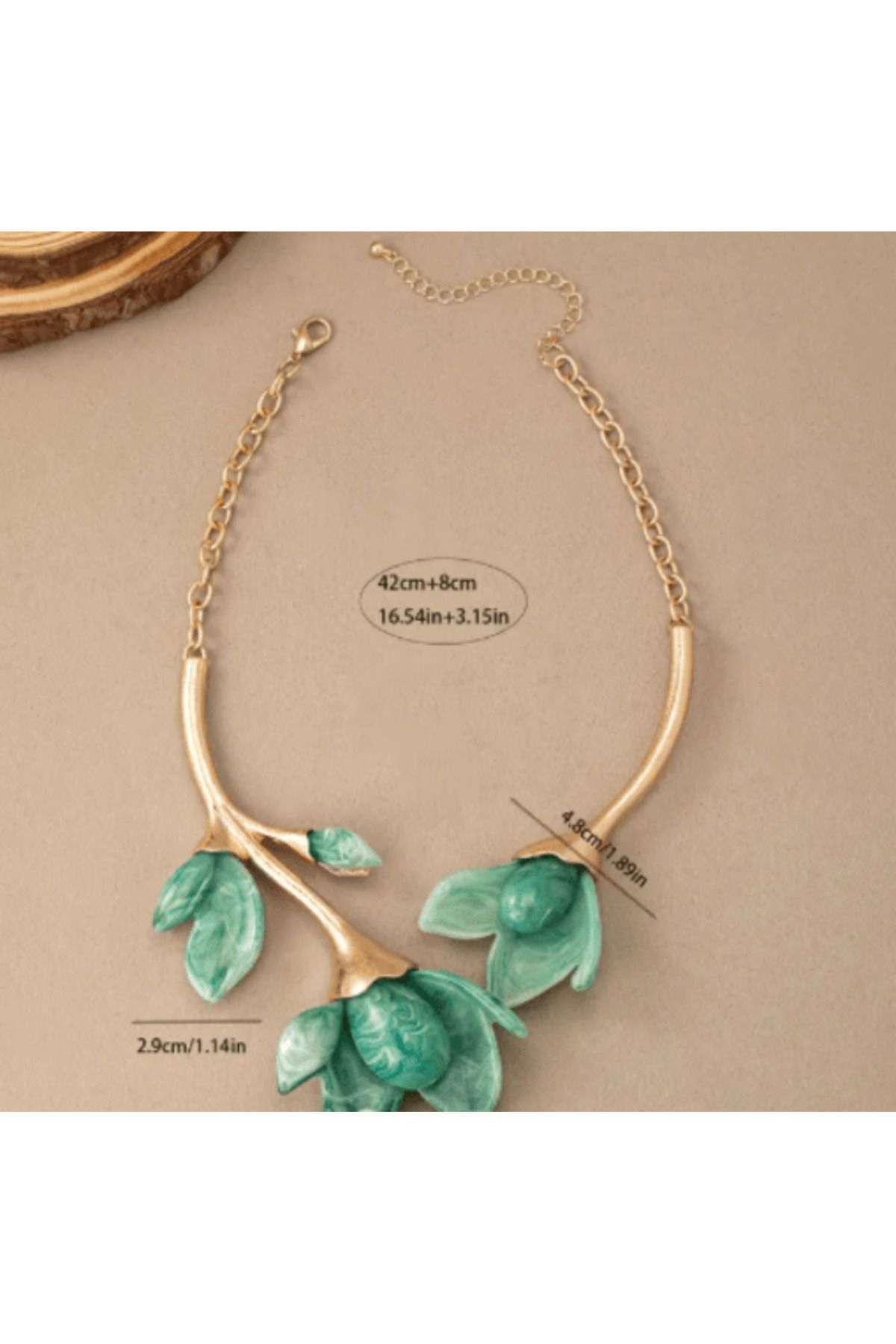 SE Jewellery Collection Selin Ersoy Doğal Formlu Yaprak Detaylı Yeşil Kolye – Altın Renk Zincirli