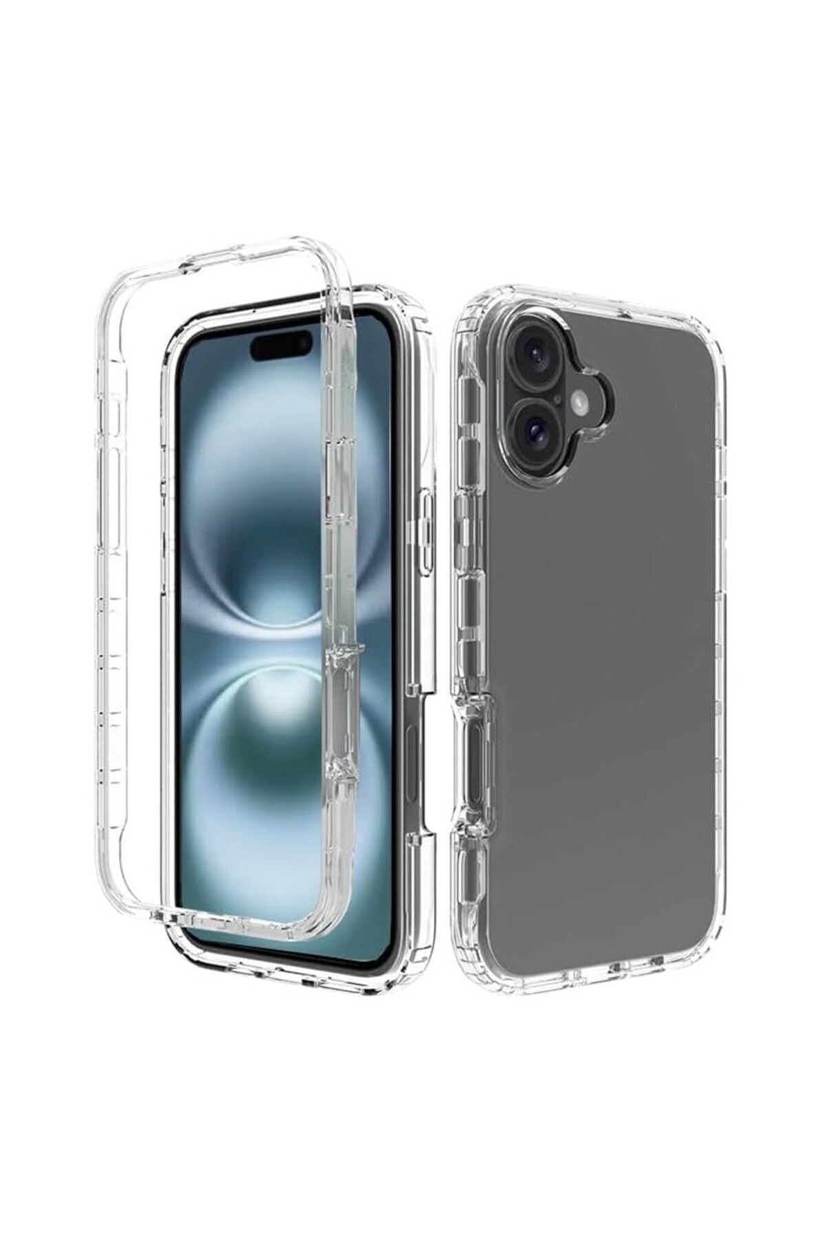 KılıfShop iPhone 16 Plus uyumlu Kılıf Ön Arka 360 Koruma Arka Sert Mika Ön Silikon Şeffaf
