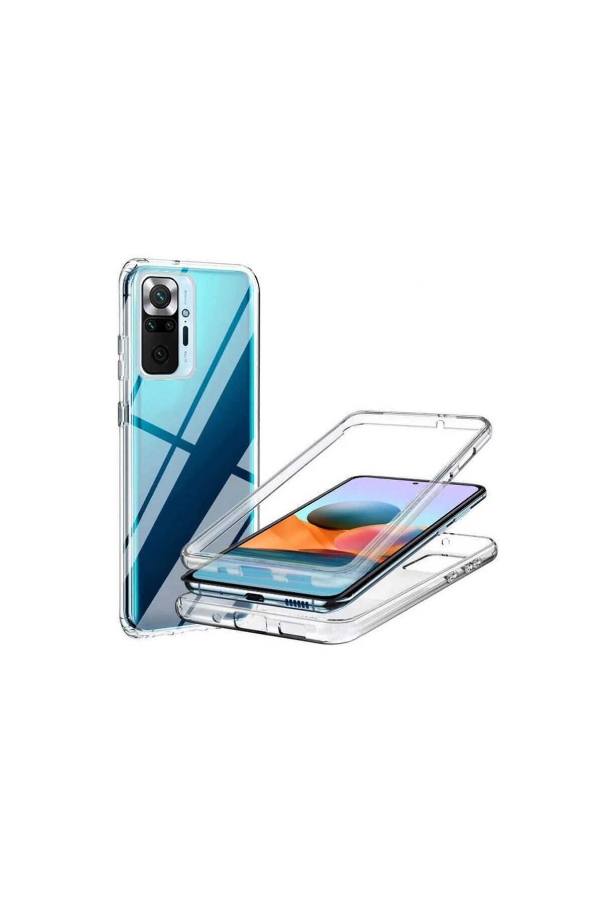 Apsuwa Xiaomi Redmi Note 10 Pro uyumlu Kılıf Ön Arka 360 Koruma Arka Sert Mika Ön Silikon Şeffaf