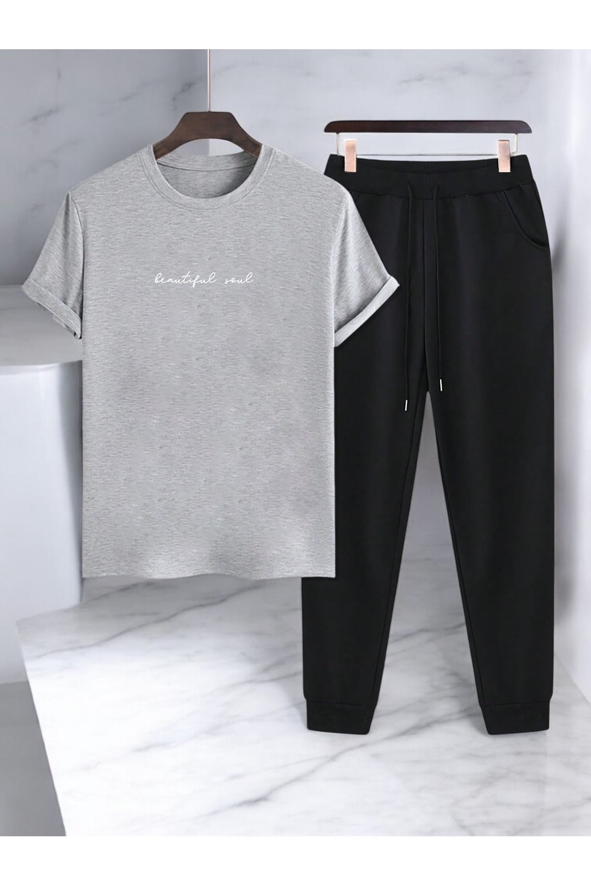 uyguntarz Unisex Beatiful Soul Tasarım Basklı Tshirt Eşofman Takımı