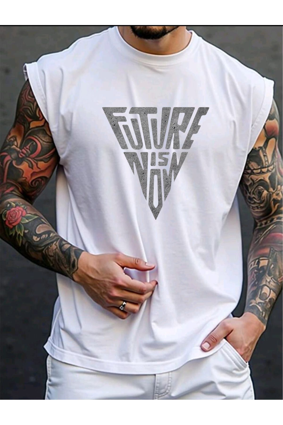 FAVORİST FUTURE Baskılı Kolsuz tshirt Erkek Sıfır Kol Giyim Spor Giyim Oversize T-SHİRT