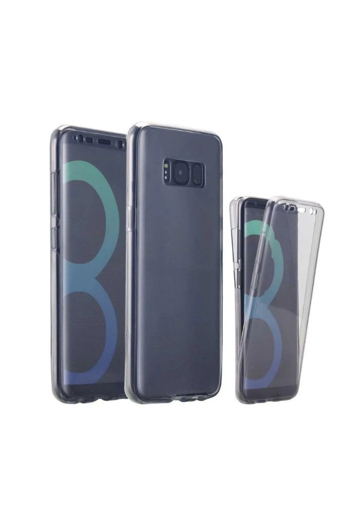 KılıfShop Samsung Galaxy S8 Plus uyumlu Kılıf Ön Arka 360 Koruma Arka Sert Mika Ön Silikon Şeffaf