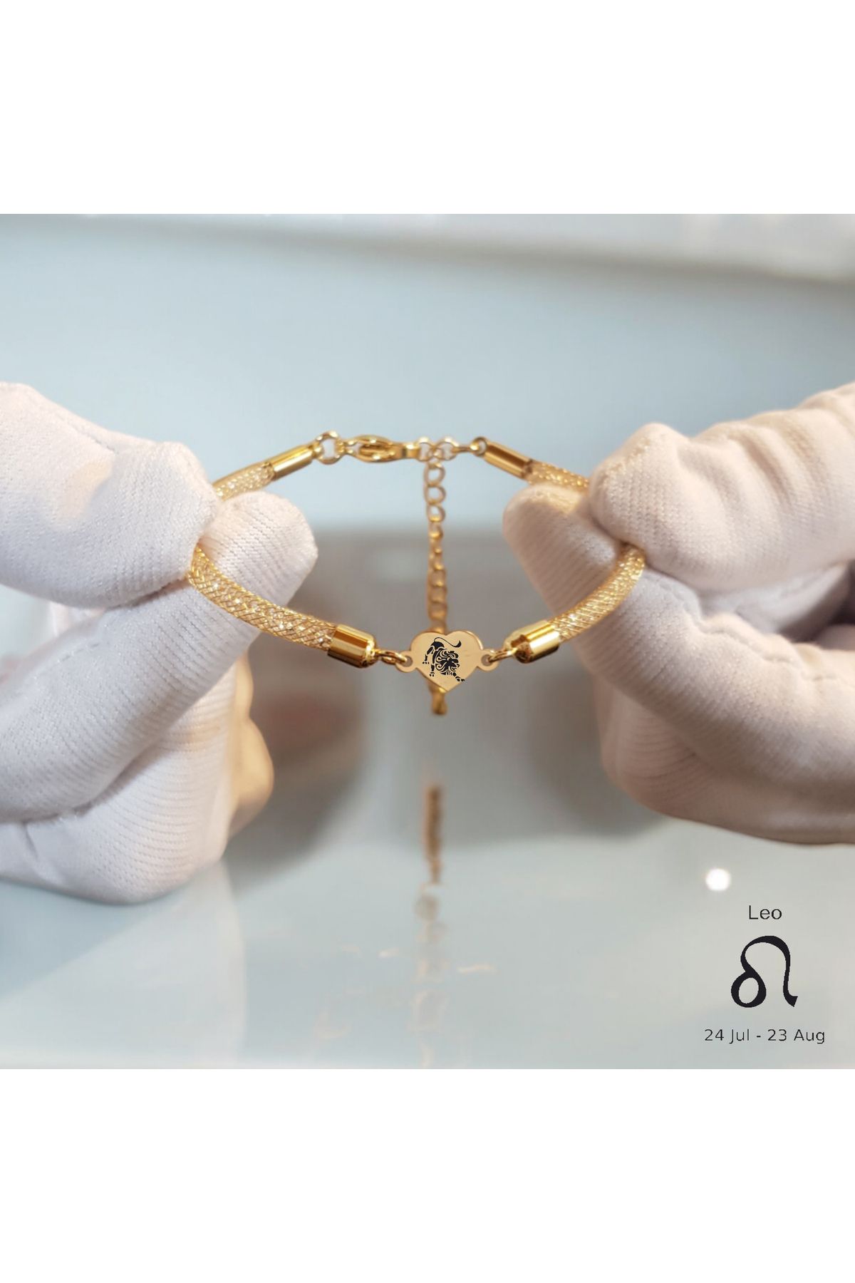 ARCHINO GOLD Aslan Burçları İçin Hasır Kordonlu Kalp Figürlü 14 Ayar Altın Plakalı Hediye Bileklik-474burç-sw