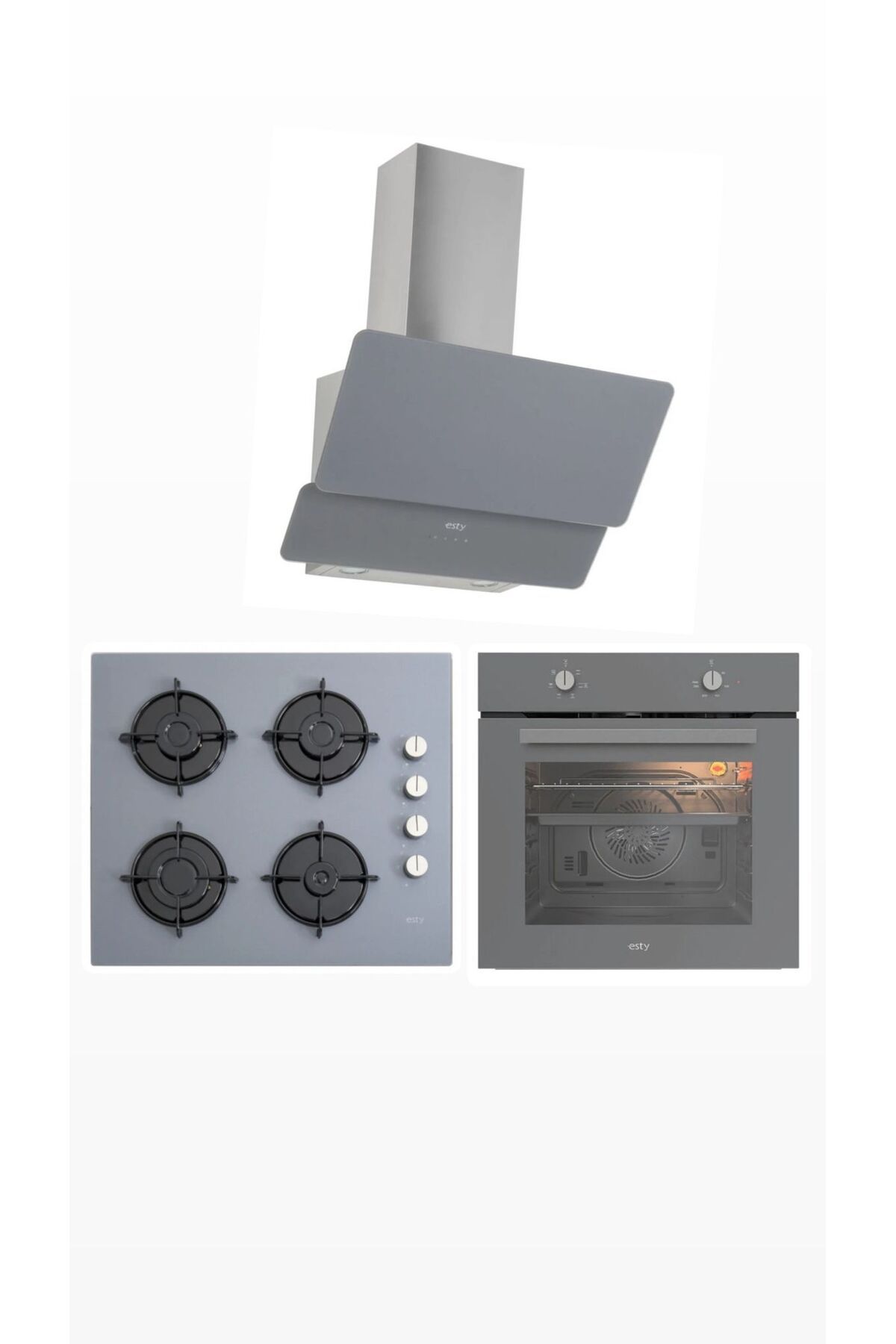Esty Gri Cam Ankastre Set (3471 Gri Davlumbaz- ACO5335S01 - AEF6601S01)