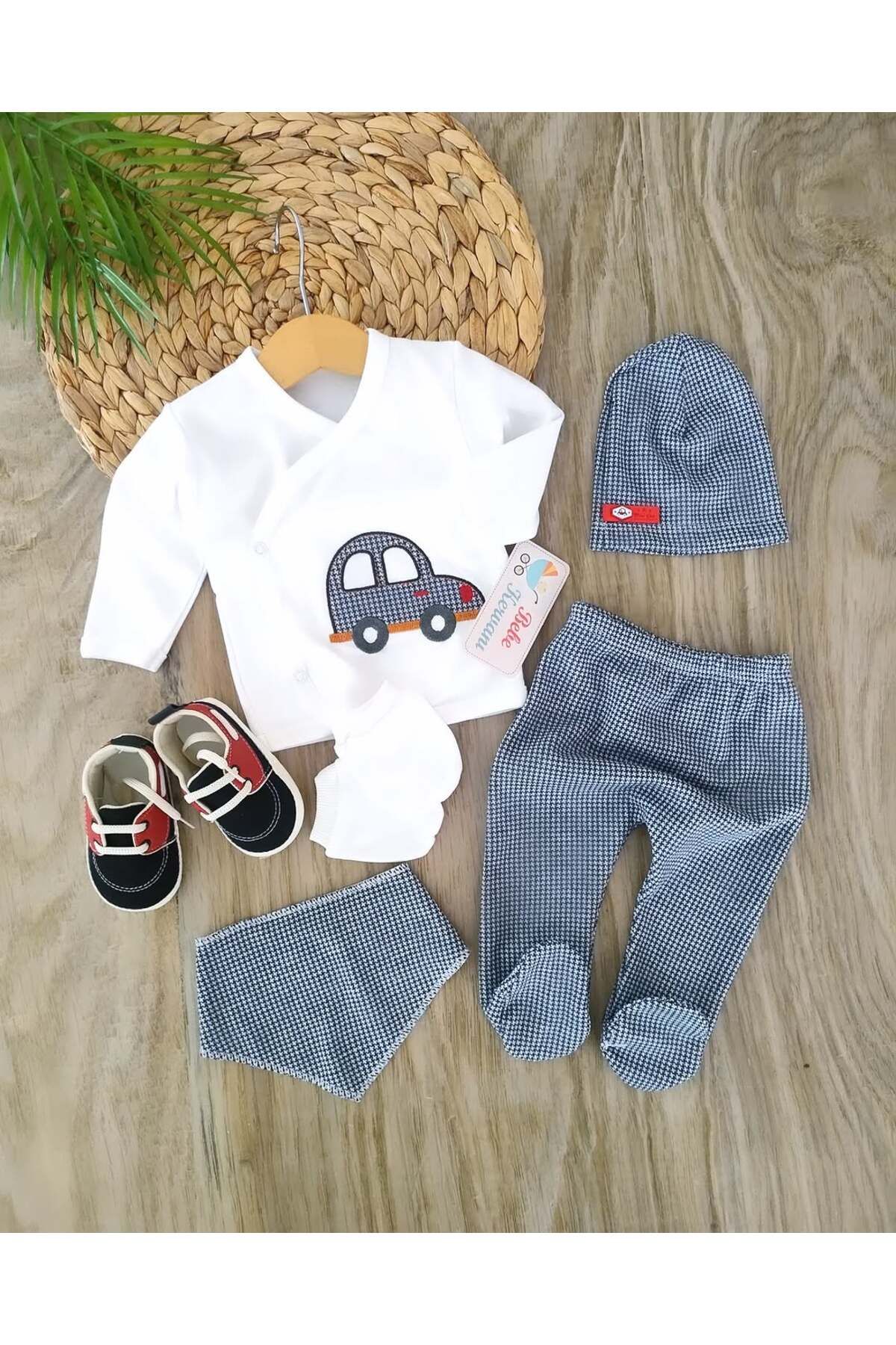 bebe kervanı Erkek Bebek 6 Parça Hastane Çıkışı Zıbın Takımı Ayakkabılı Bebek BBK1415