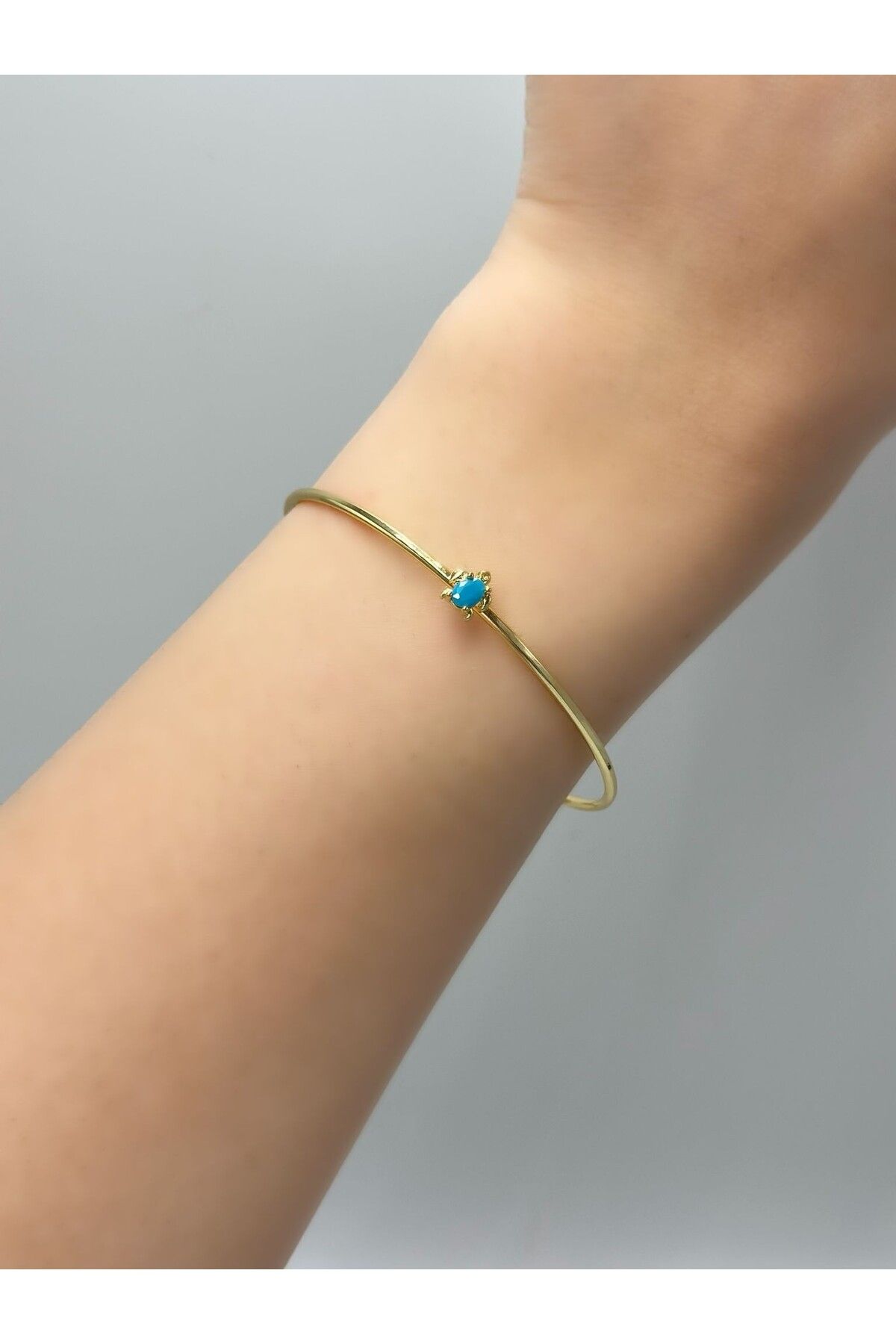MyladyAccessoriess Mavi Taş Detay Kaplumbağa Çelik Kelepçe