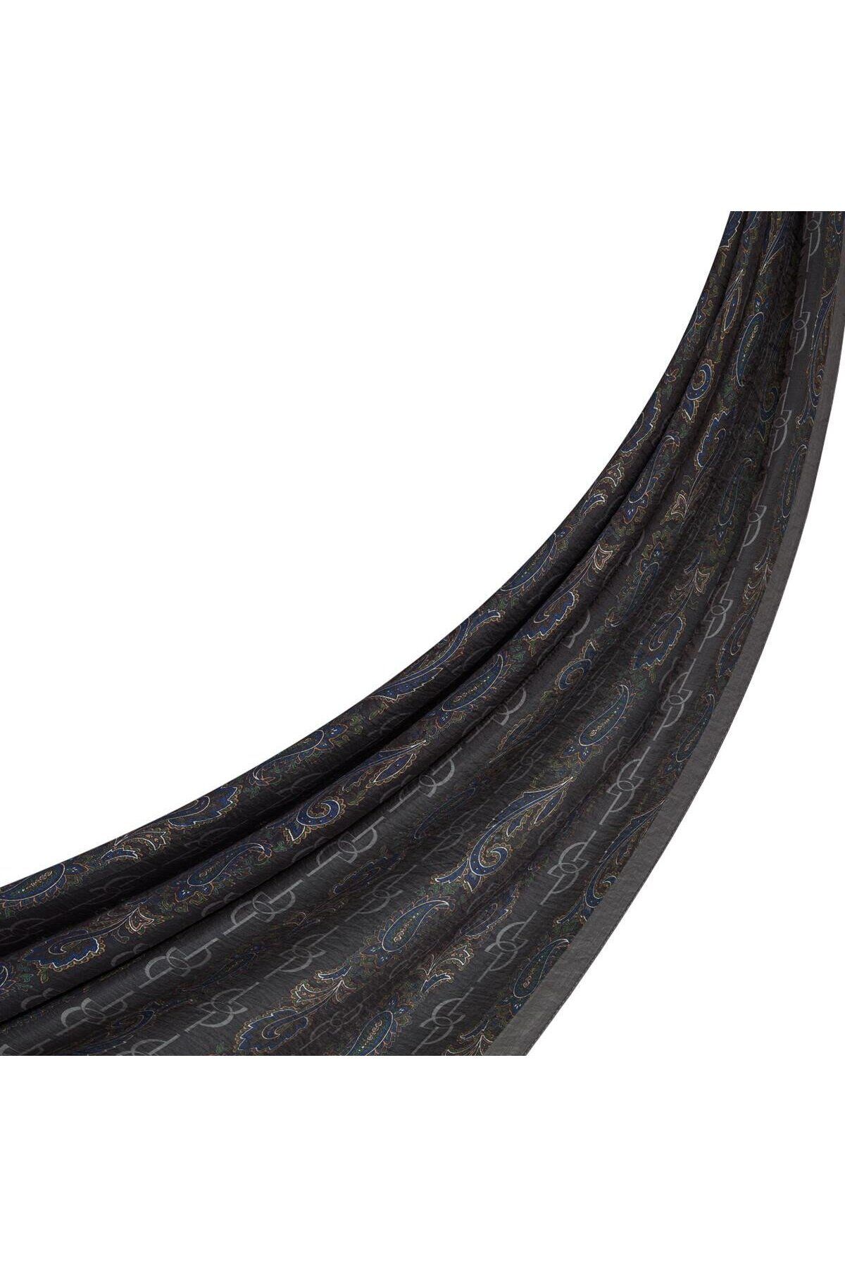 ipekevi İpekevi Monogram Desenli Tenselsoft Şal 02891-Füme Gri