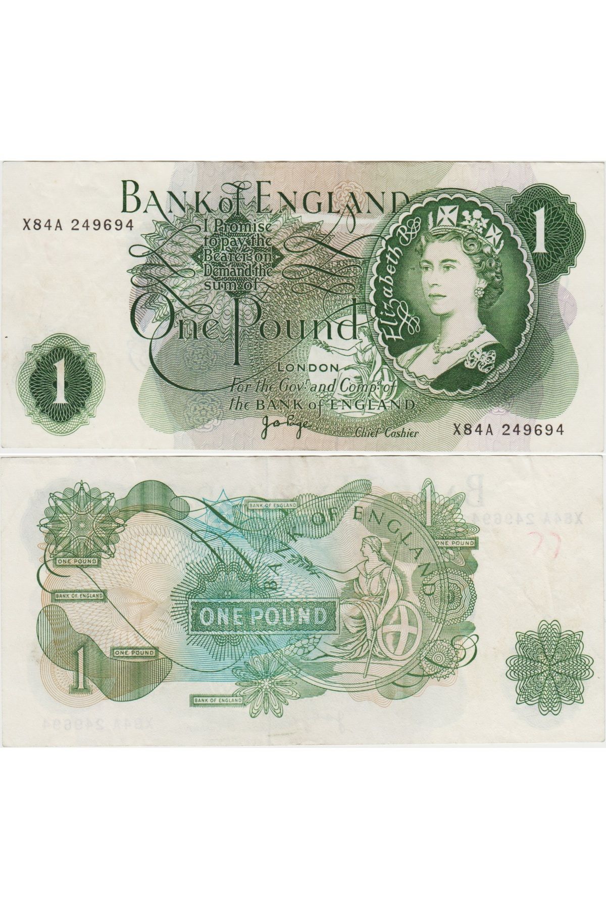 Banknoting BİRLEŞİK KRALLIK 1 POUND 1970-1978 pick 374g REPLACEMENT. KRALİÇE II. ELİZABETH. ÇOK ÇOK TEMİZ