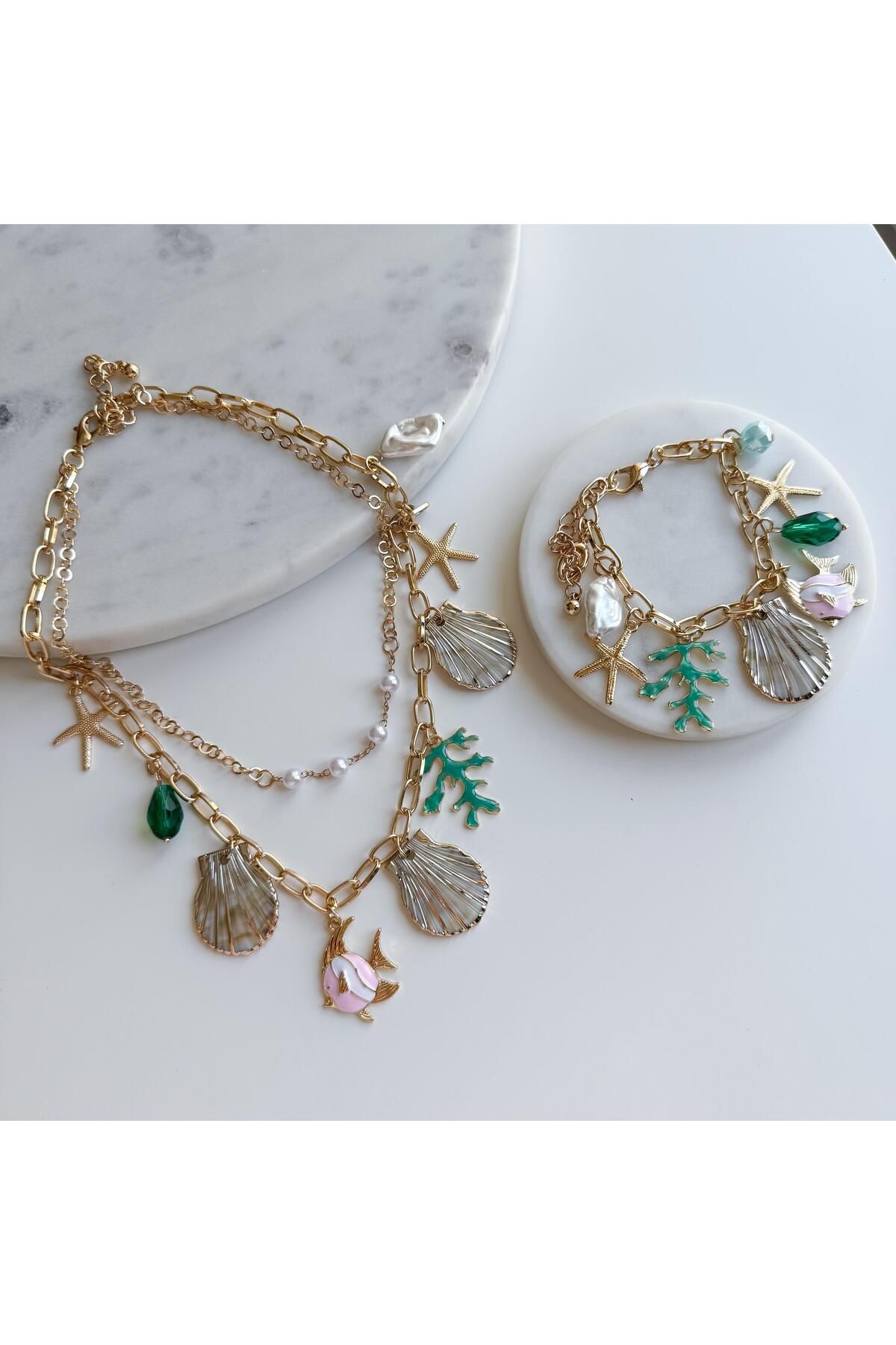 Venus Design Çelik Deniz Charm Kolye-Bileklik Seti