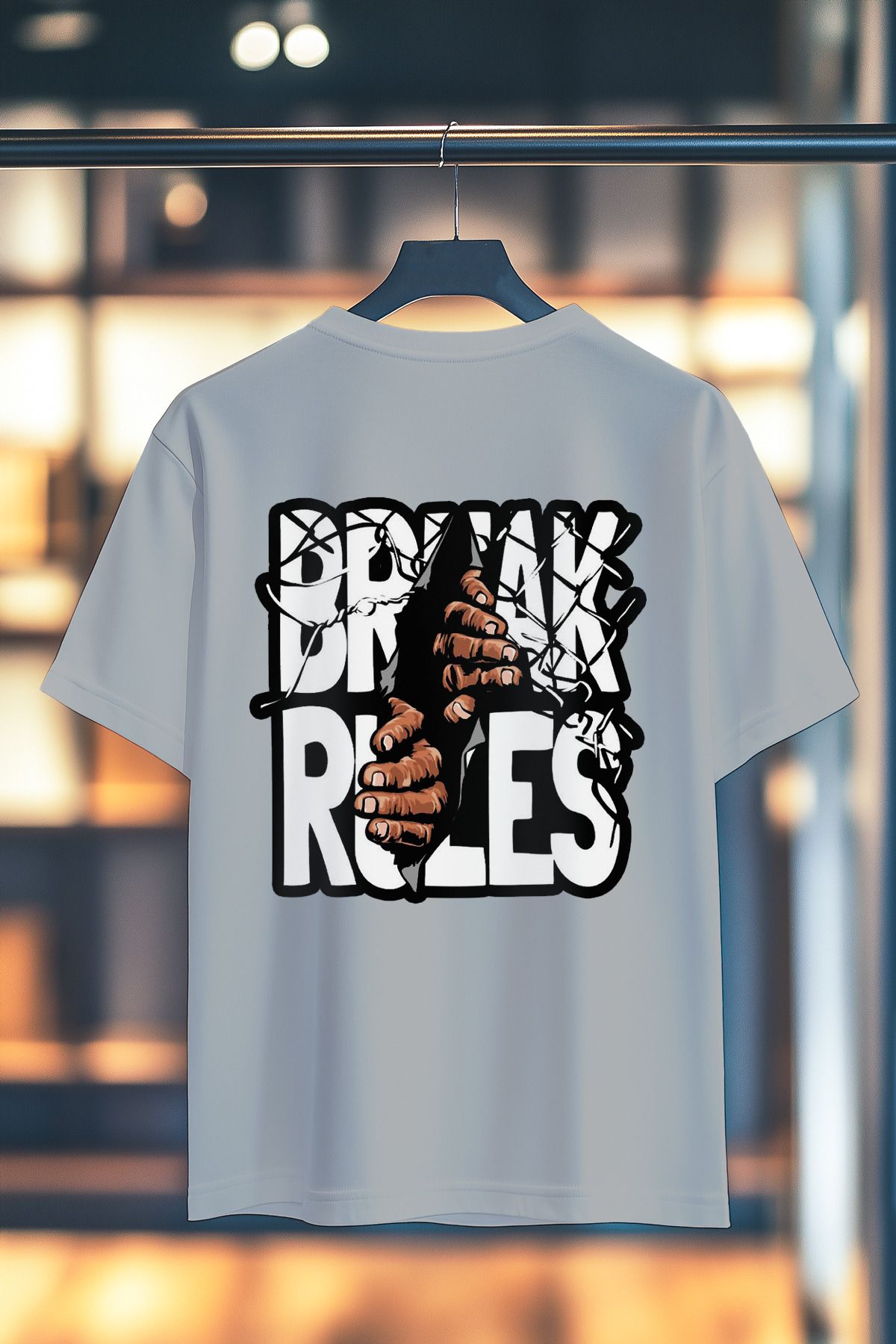 BookOrBook Break Rules %100 Pamuk Premium Kalite Sırt Baskılı T-Shirt