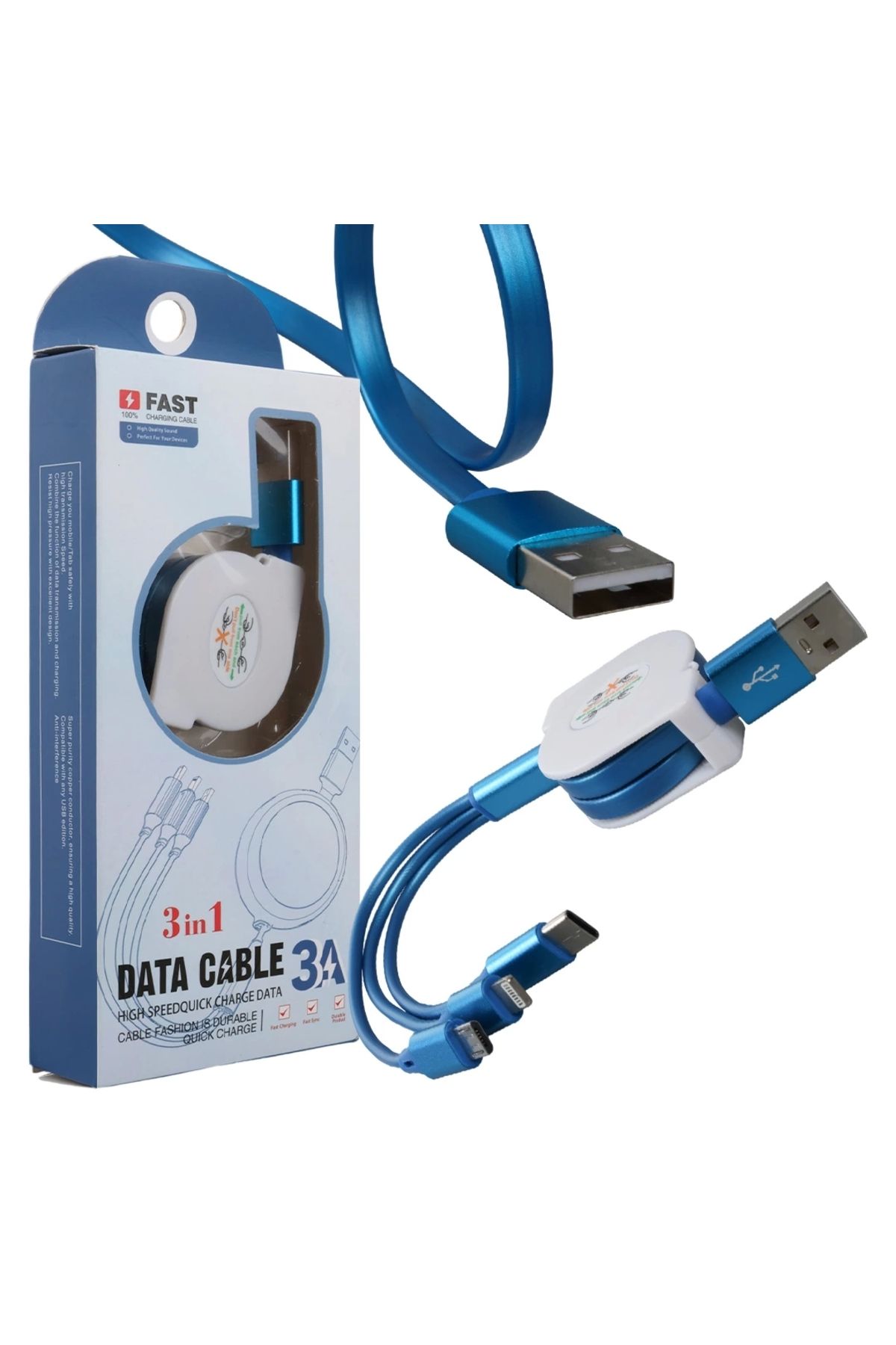 İnnMerry 3 IN 1 MAVİ ŞARJ KABLOSU (5047)