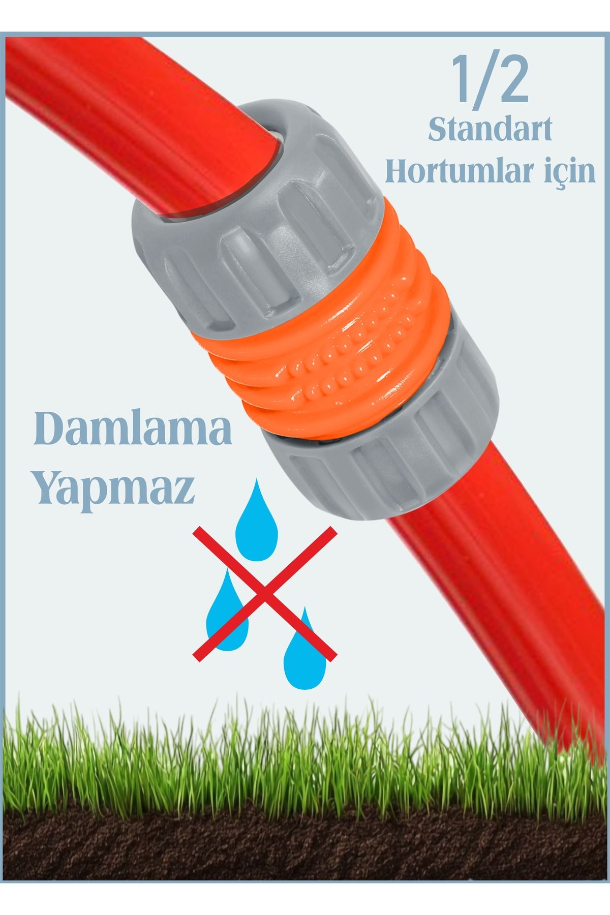 Sayım Dayanıklı Bahçe Hortum Birleştirici – 1/2” Hortum Uyumlu Plastik Ek Parça Gri