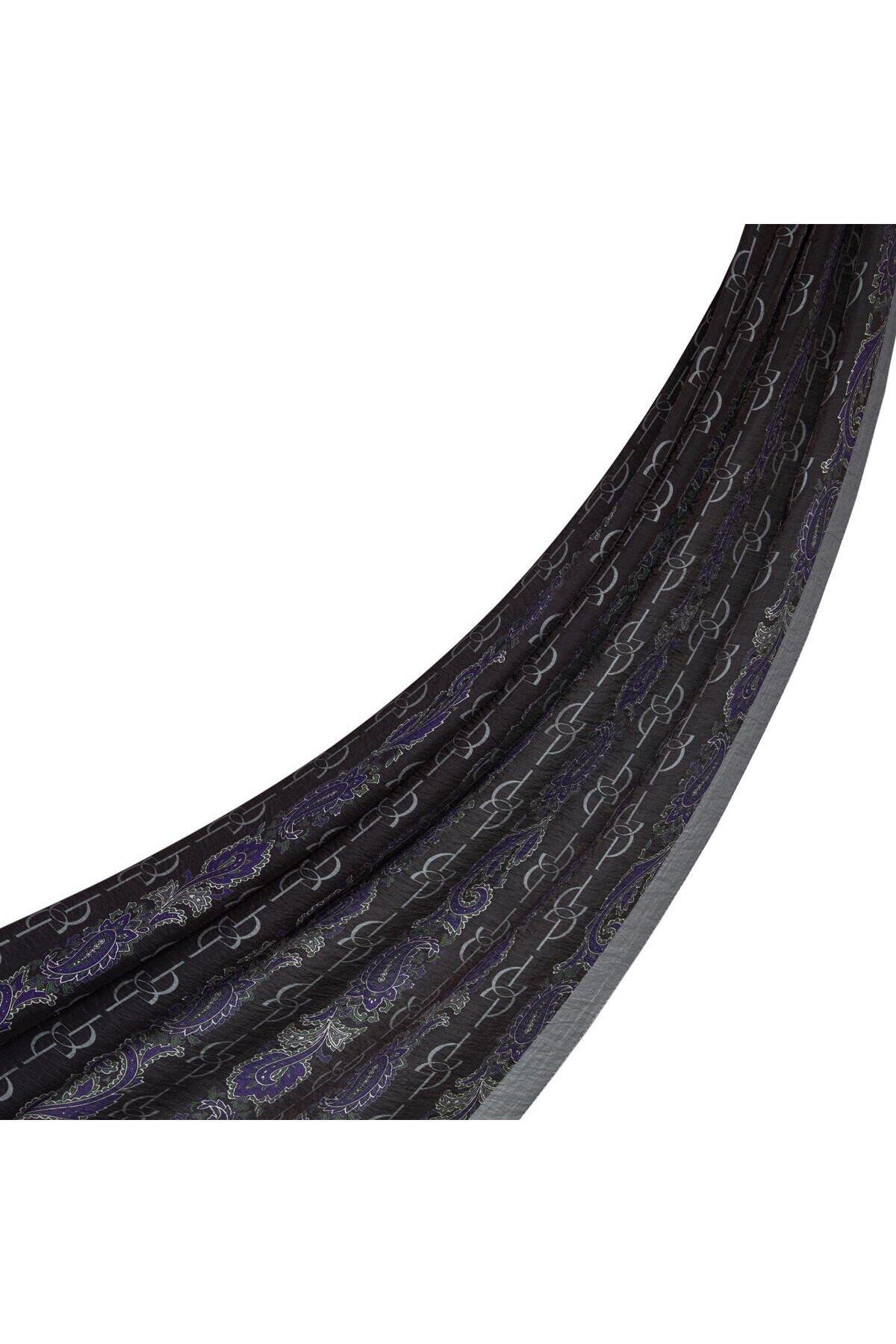 ipekevi İpekevi Monogram Desenli Tenselsoft Şal 02891-Gri Mor