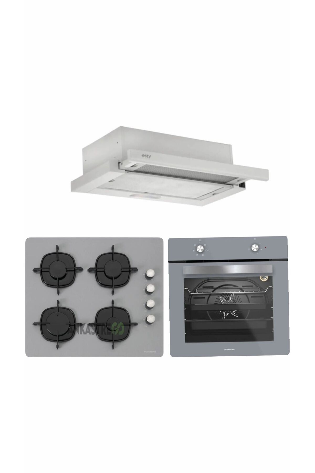 Silverline - Esty Beyaz Aspiratör Karma Beyaz Cam Ankastre Set (Esty 1350 - CS5335S02 - BO6501S01)