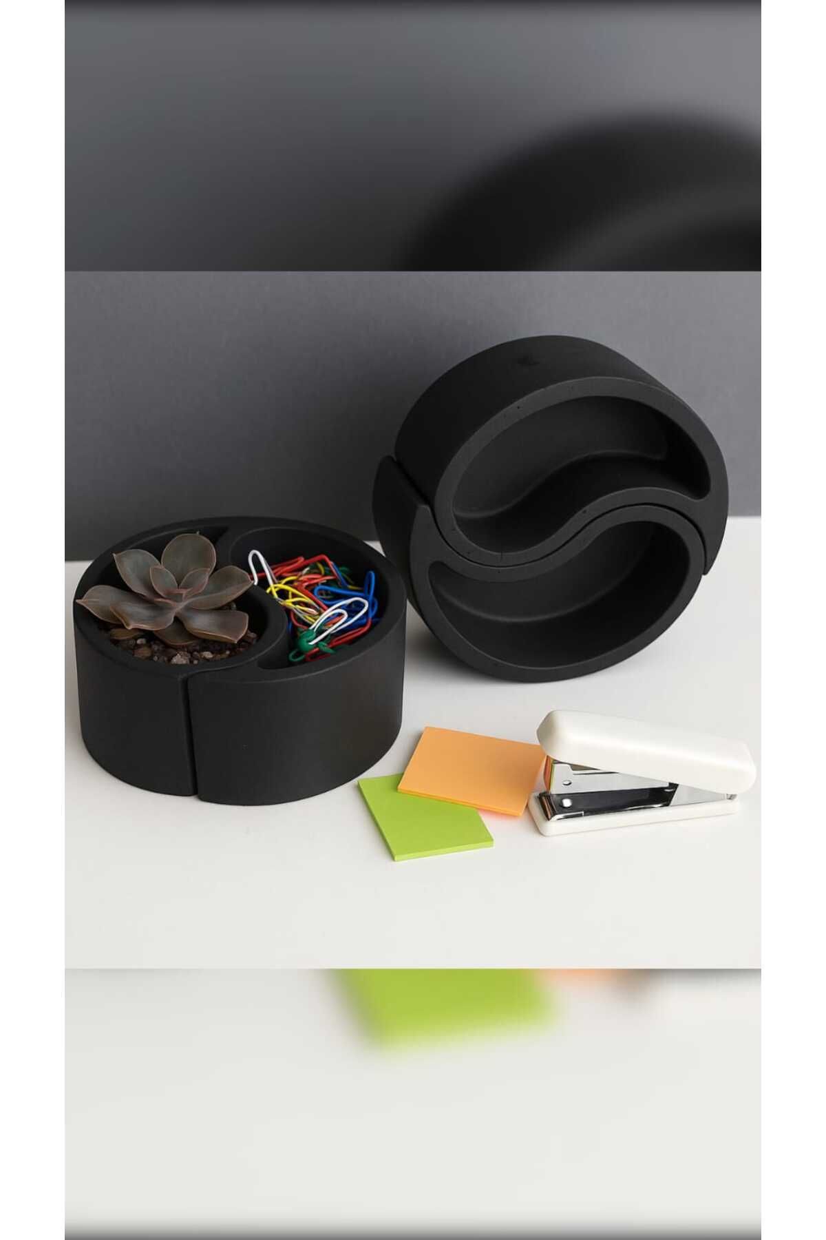 GİTTİGİTTİ El Yapımı Yin Yang Şeklinde Dekoratif Saklama Kabı / Saksı – 2’li Set Siyah