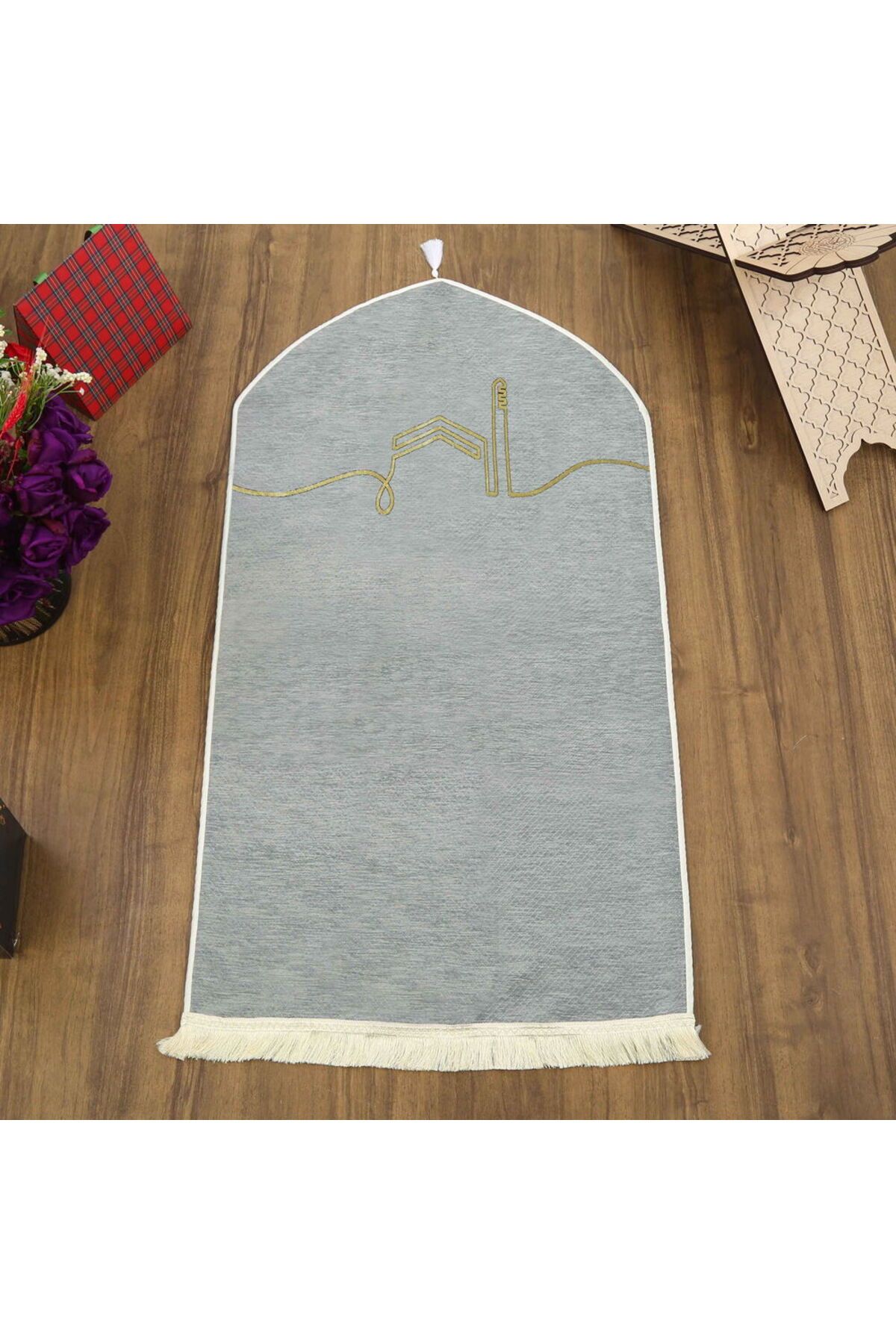 İkranur El Kuba Lüks Astarlı Biyeli Seccade Gri (66X125cm) 565 gr