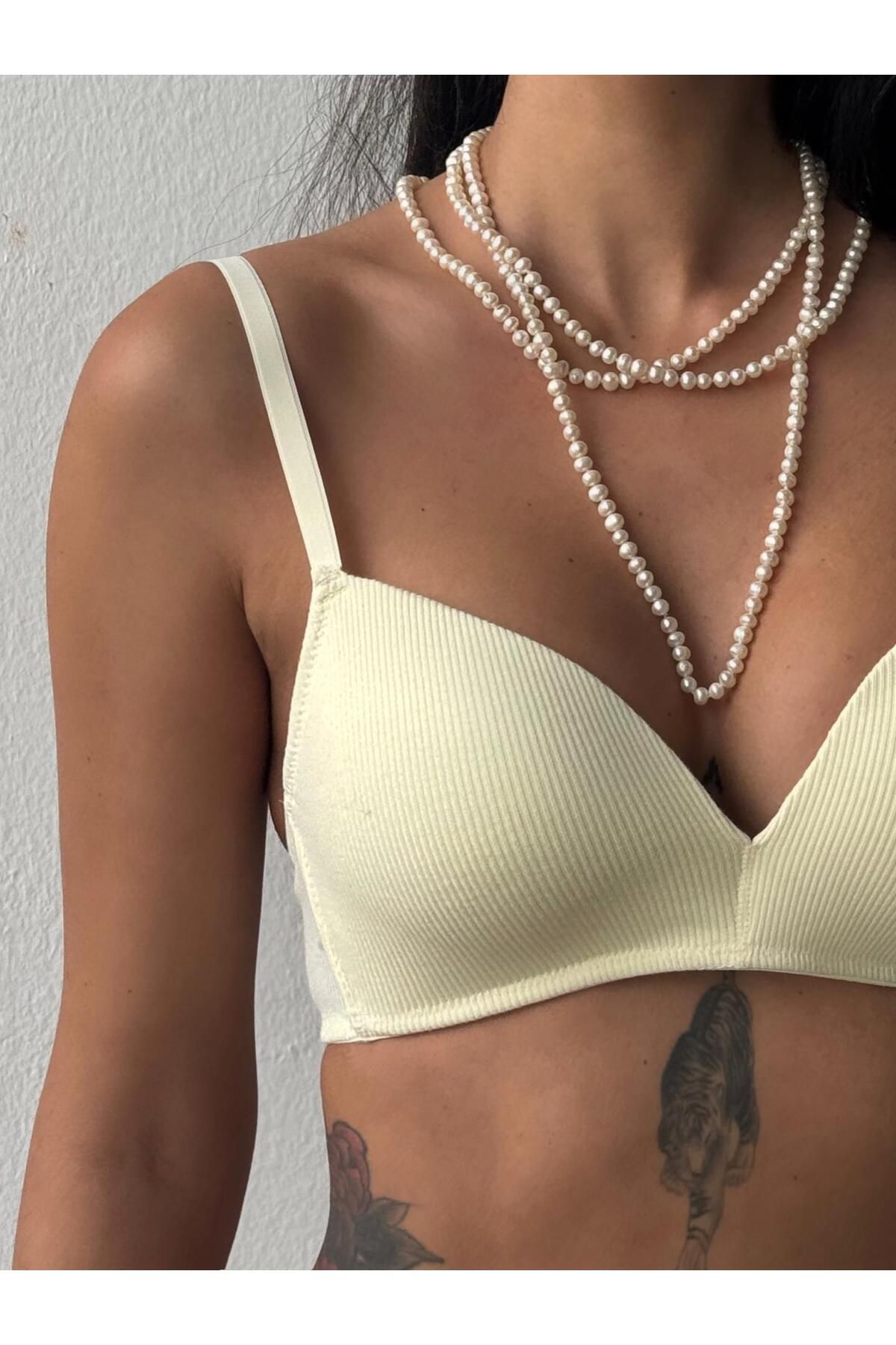 Gamze Day's Lingerie Çizgili Desteksiz Balensiz Lacivert Sütyen