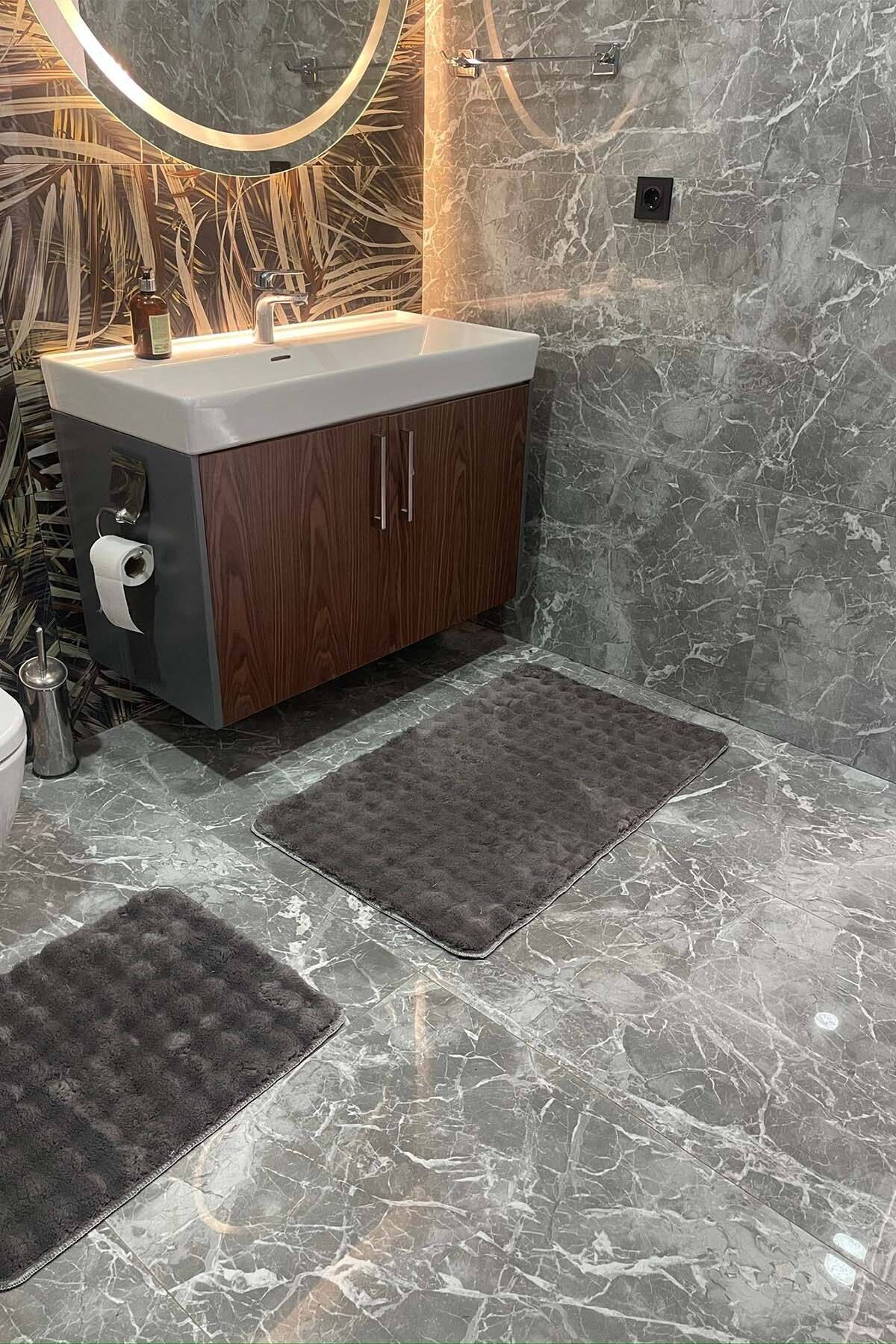 tropikal home-Μοντέρνο Bubble Washable Αντιολισθητικό Μοκέτα Μπάνιου Σετ Τουαλέτας 2 τεμαχίων 60x100 και 50x60 2