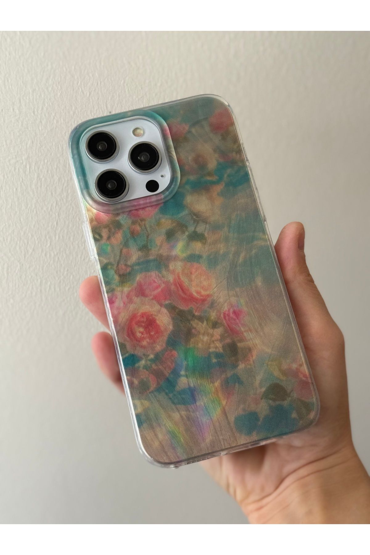 FİŞNEİLETİŞİM İPHONE 16 PROMAX UYUMLU HOLOGRAMLI ÇİÇEK DESENLİ VİNTAGE KILIF
