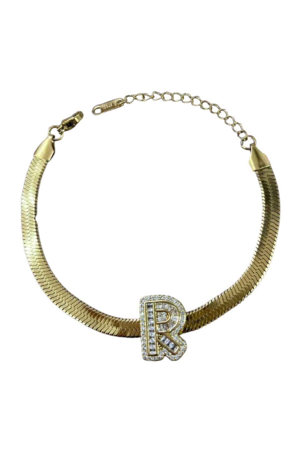 Butik Çelik Gold R Harf Bileklik – Şık ve Zarif Tasarım