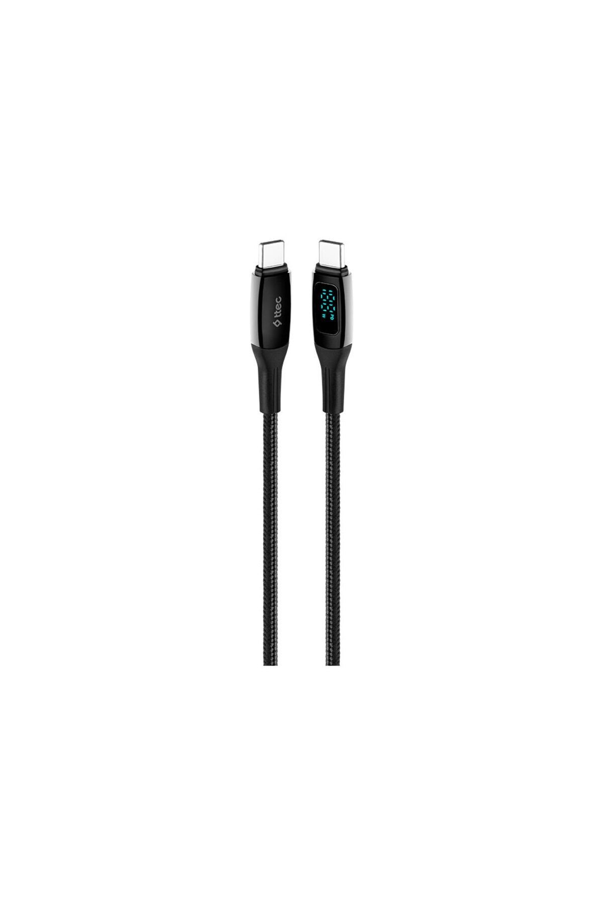 Ttec AlumiCable LCD USB-C – USB-C 100W PD/QC 150cm Hızlı Şarj/Data Kablosu ,Siyah