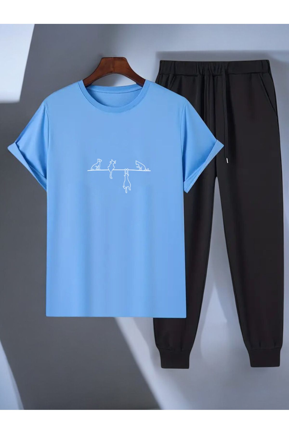 uyguntarz Unisex Yaramazlık Yapan Kediler Tasarım Basklı Tshirt Eşofman Takımı