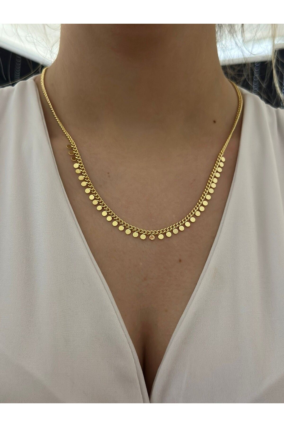 MyladyAccessoriess Sıralı Ezme Plaka Detaylı Zincir Çelik Kolye
