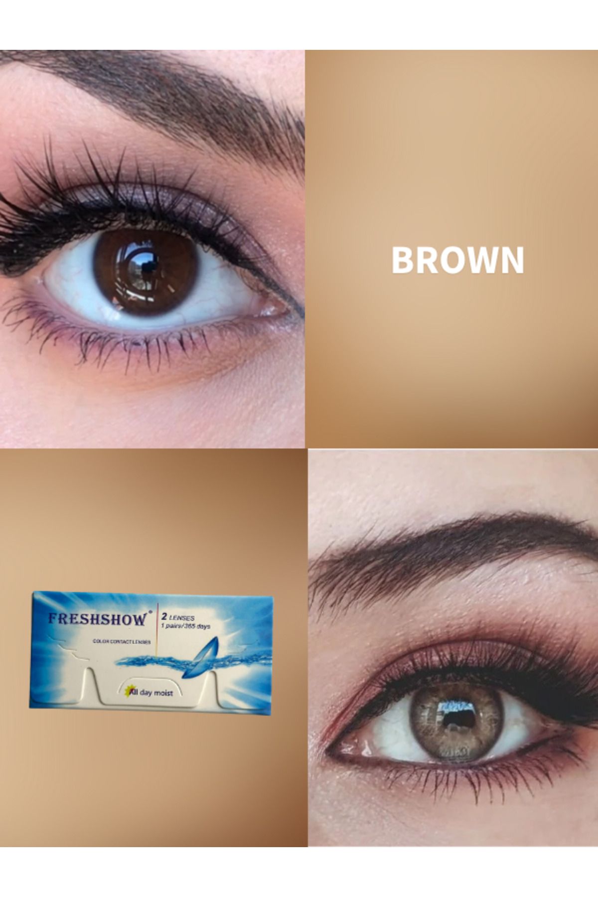 RABIR Brown Kahve Ela Yıllık Kirpik Lens Kabı ve Lens Solüsyonu