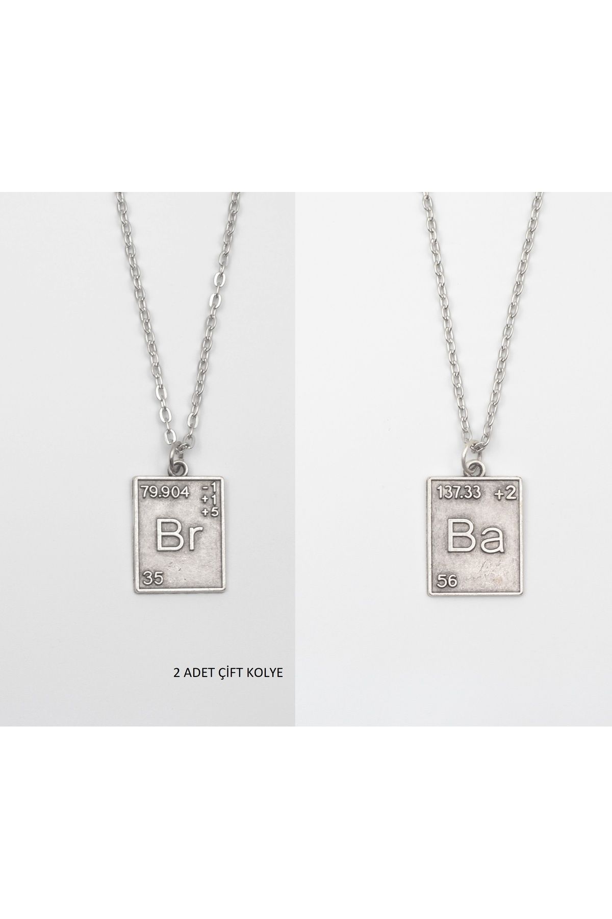 Herşey Nota Breaking Bad Br Ba Çift Element Kolye 2 Adet- Düz Ezme İthal Zincirli Unisex Gümüş Kaplama - 60 cm