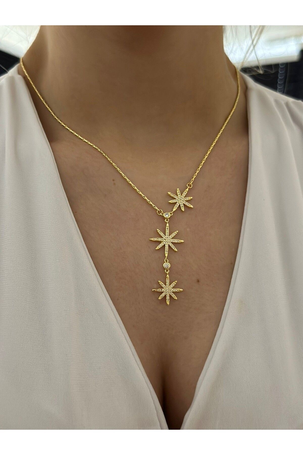 MyladyAccessoriess Zirkon Taş Detay 3 Lü Kutup Yıldız Çelik Kolye