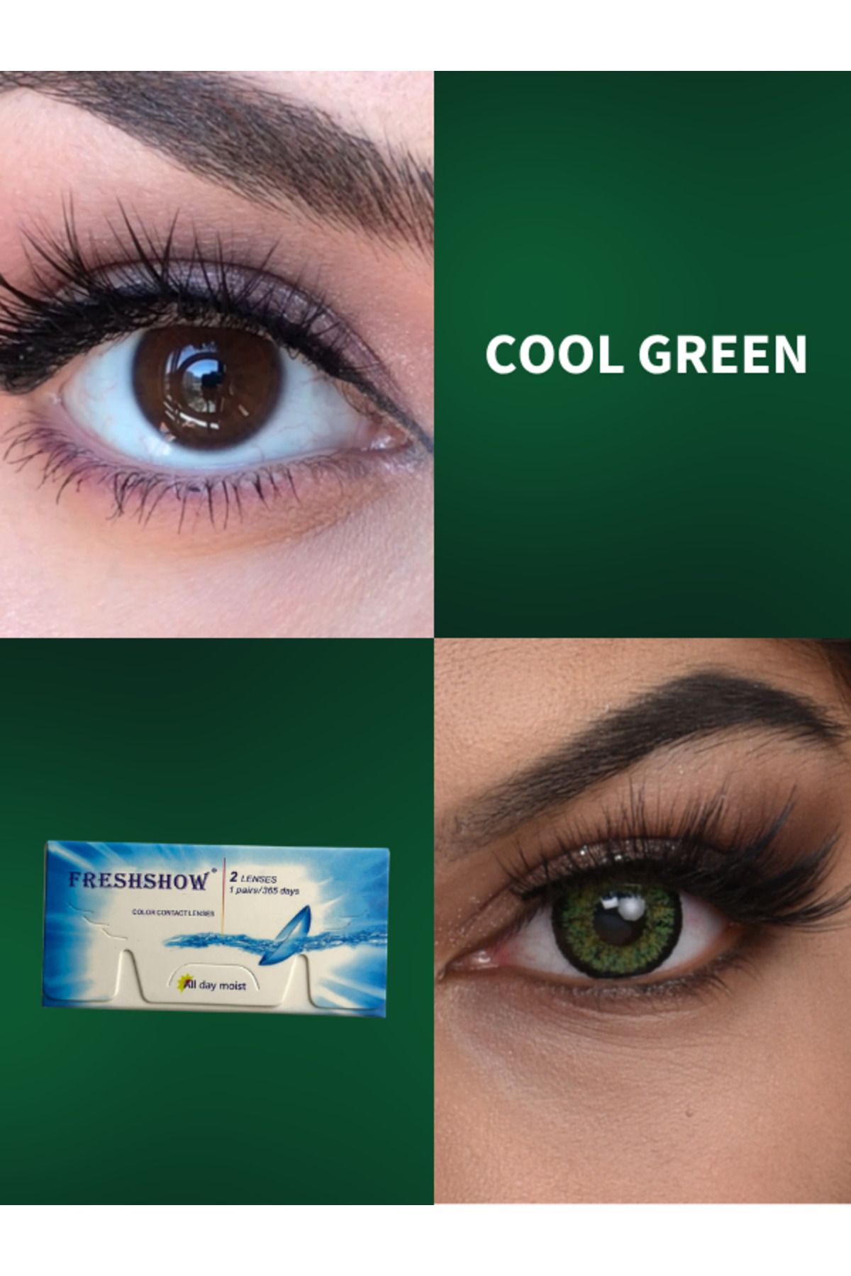 RABIR Cool Green Koyu Yeşil Kirpik Lens Solüsyonu ve Lens Kabı