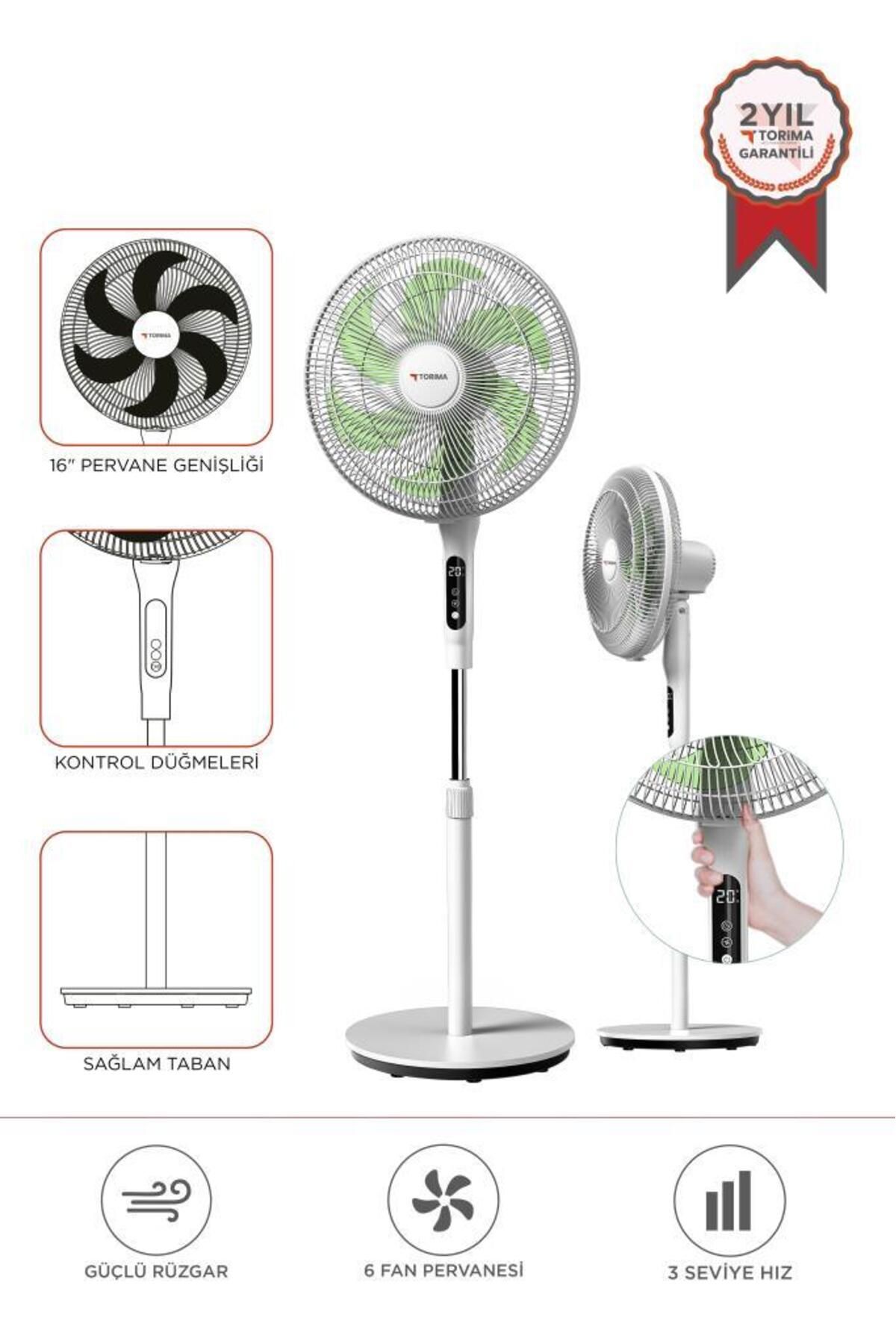 Torima SF-05 Beyaz Ayaklı 50W 3 Kademe 6 Pervaneli 16'' İnc Kumandalı Diğital Ekranlı Vantilatör Fan