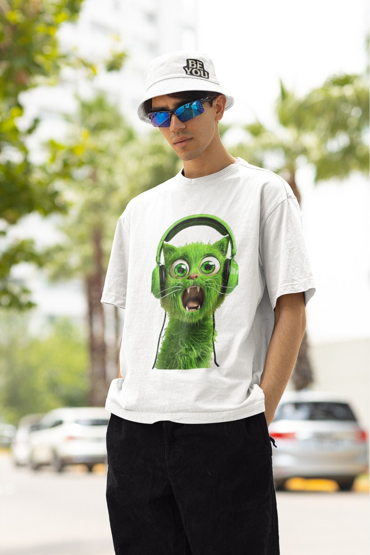 ABAS T-shirt pamuklu uzaylı sevimli kedi 3D baskılı tişört